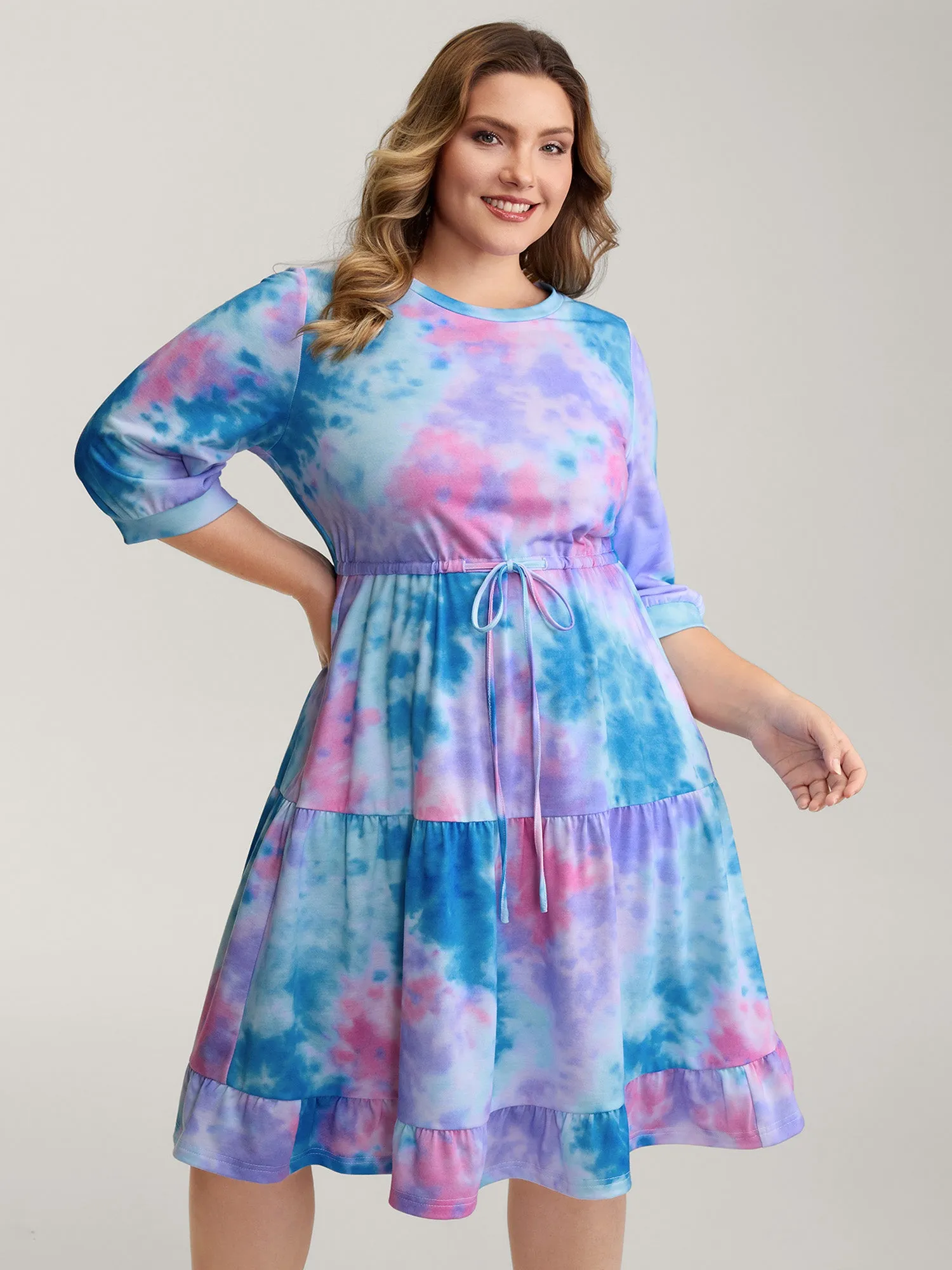 Tie-Dye Print Drawstring Waist Midi Dress sold by Bloomchic product image thumbnail 2