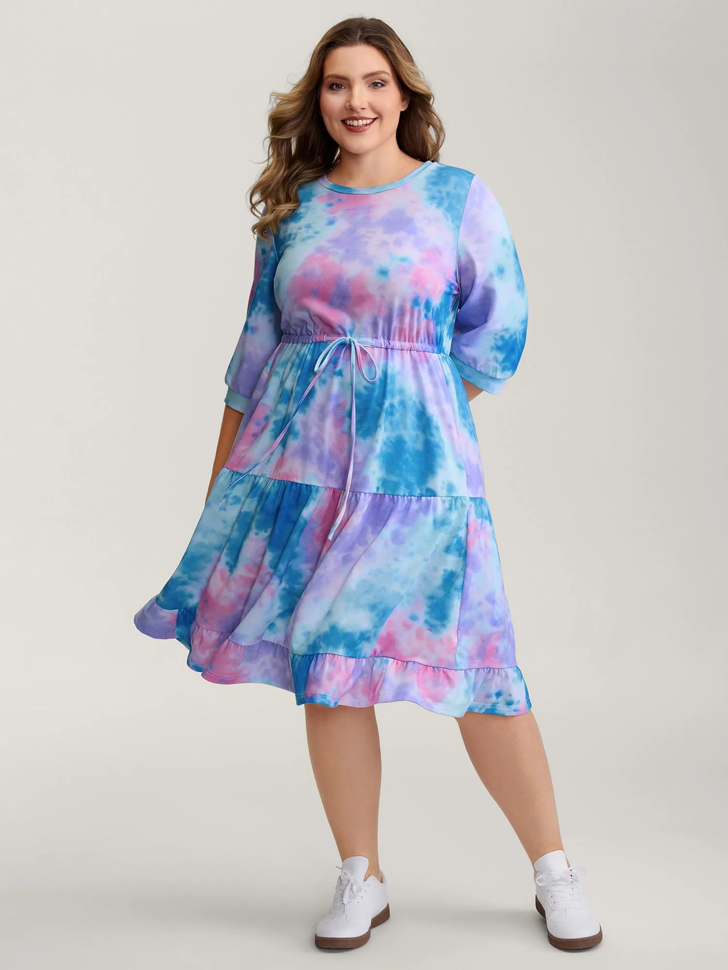 Tie-Dye Print Drawstring Waist Midi Dress sold by Bloomchic product image thumbnail 3