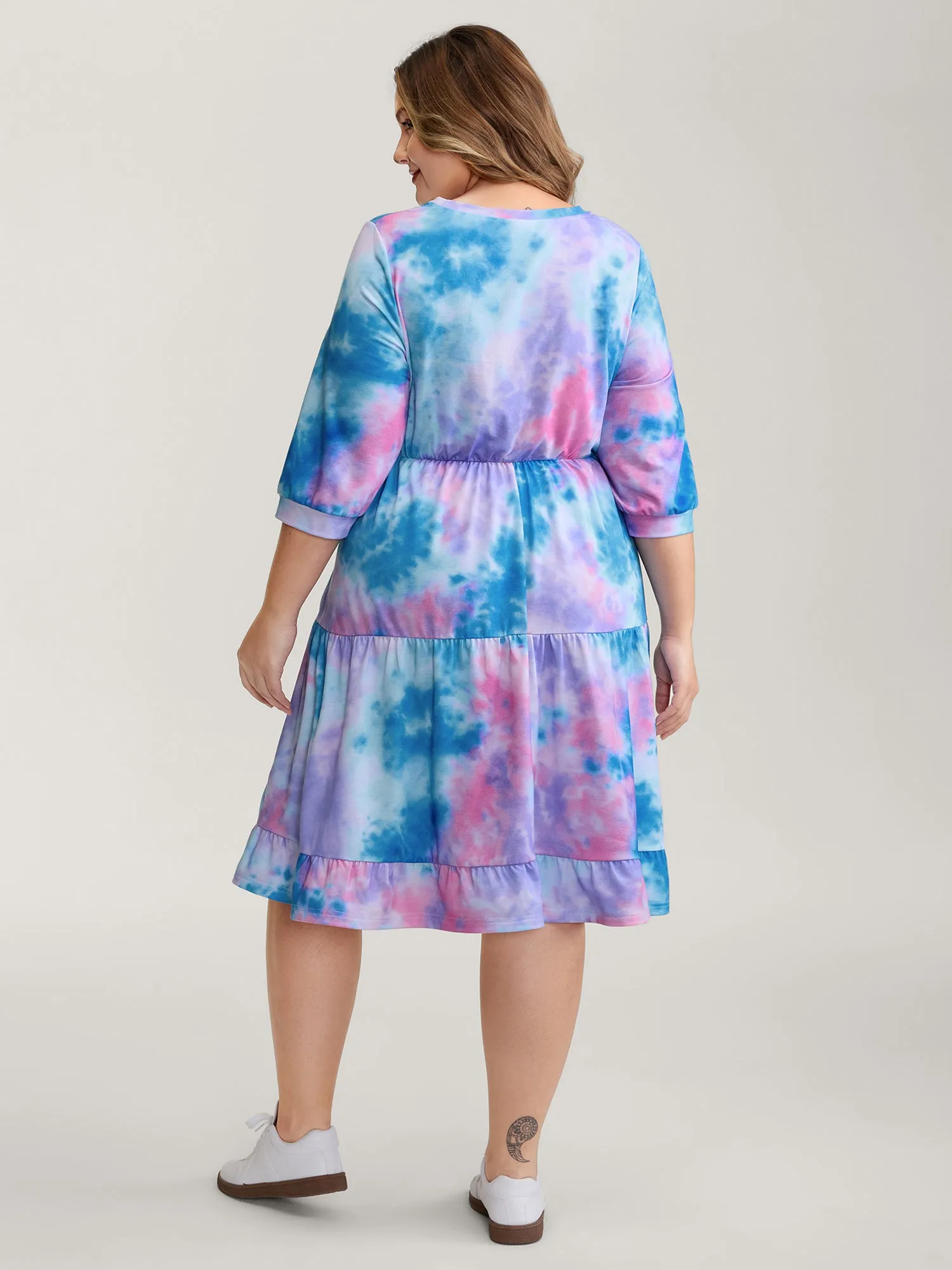 Tie-Dye Print Drawstring Waist Midi Dress sold by Bloomchic product image thumbnail 4