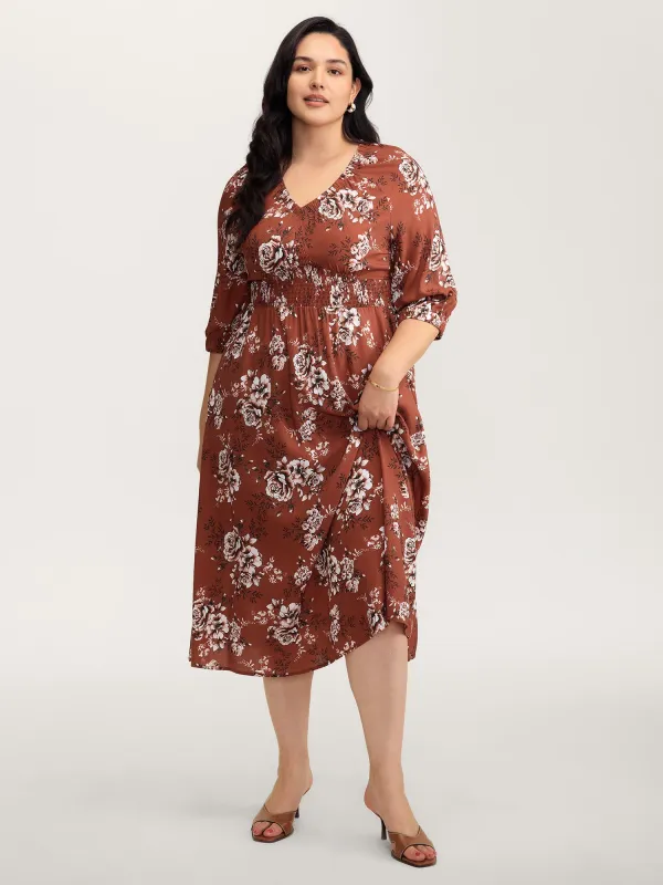 Floral Print Shirred Bust-Comfort Maxi Dress sold by Bloomchic