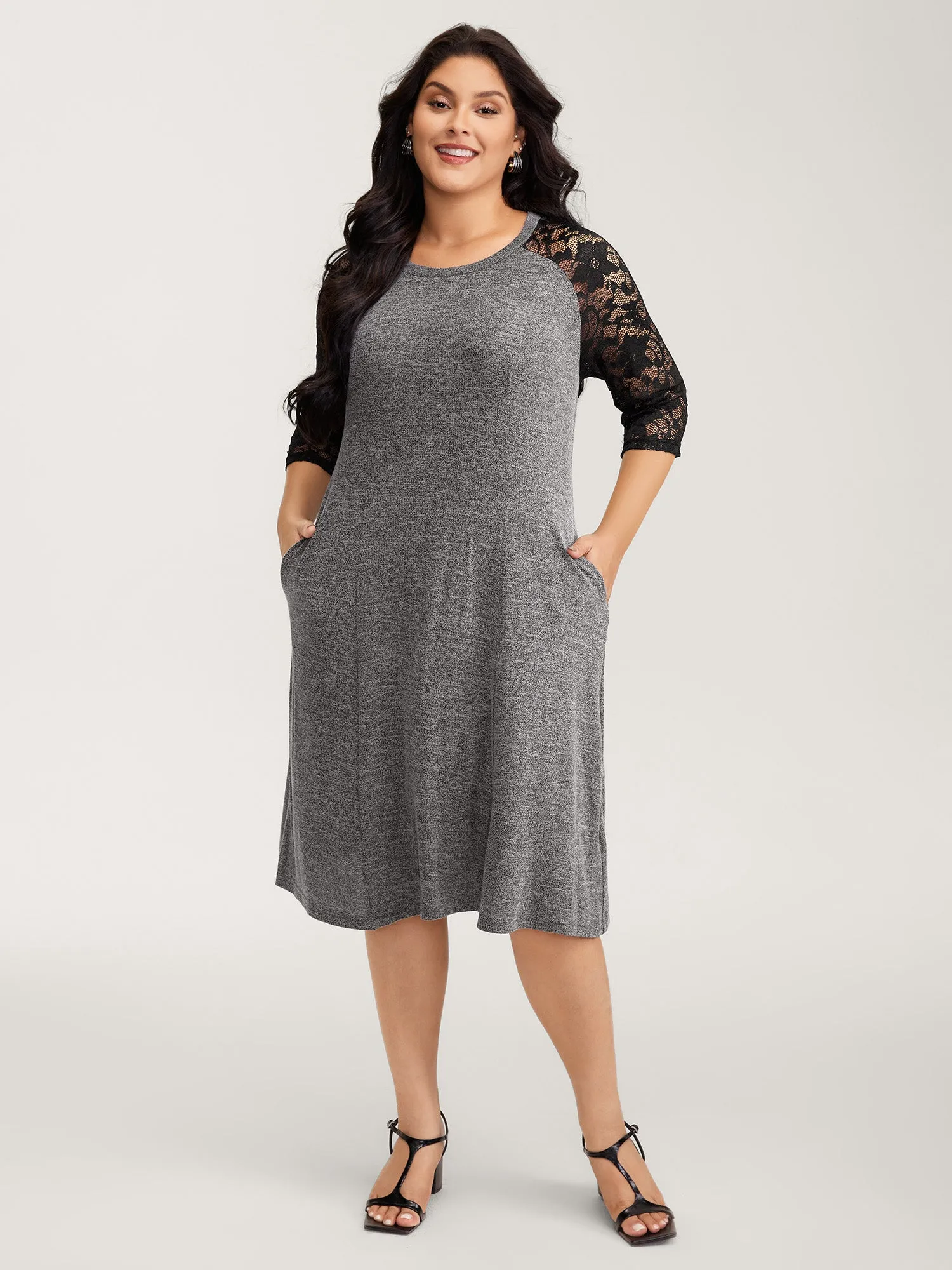 Supersoft Lace Sleeve Cinched-Waist Midi Dress sold by Bloomchic product image thumbnail 3