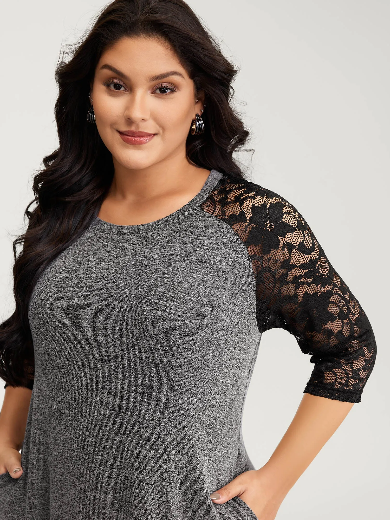 Supersoft Lace Sleeve Cinched-Waist Midi Dress sold by Bloomchic product image thumbnail 2