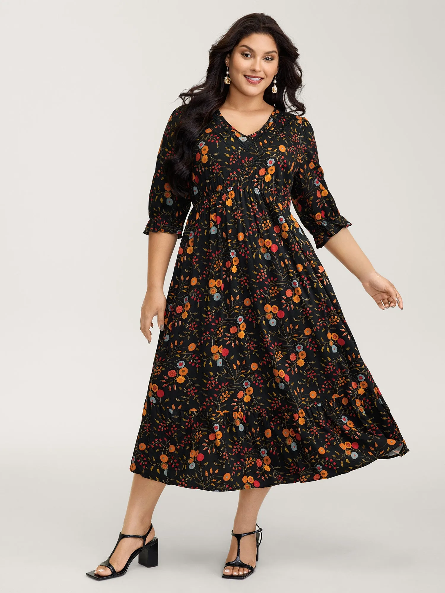 Floral Branch Print Lace Trim Maxi Dress sold by Bloomchic