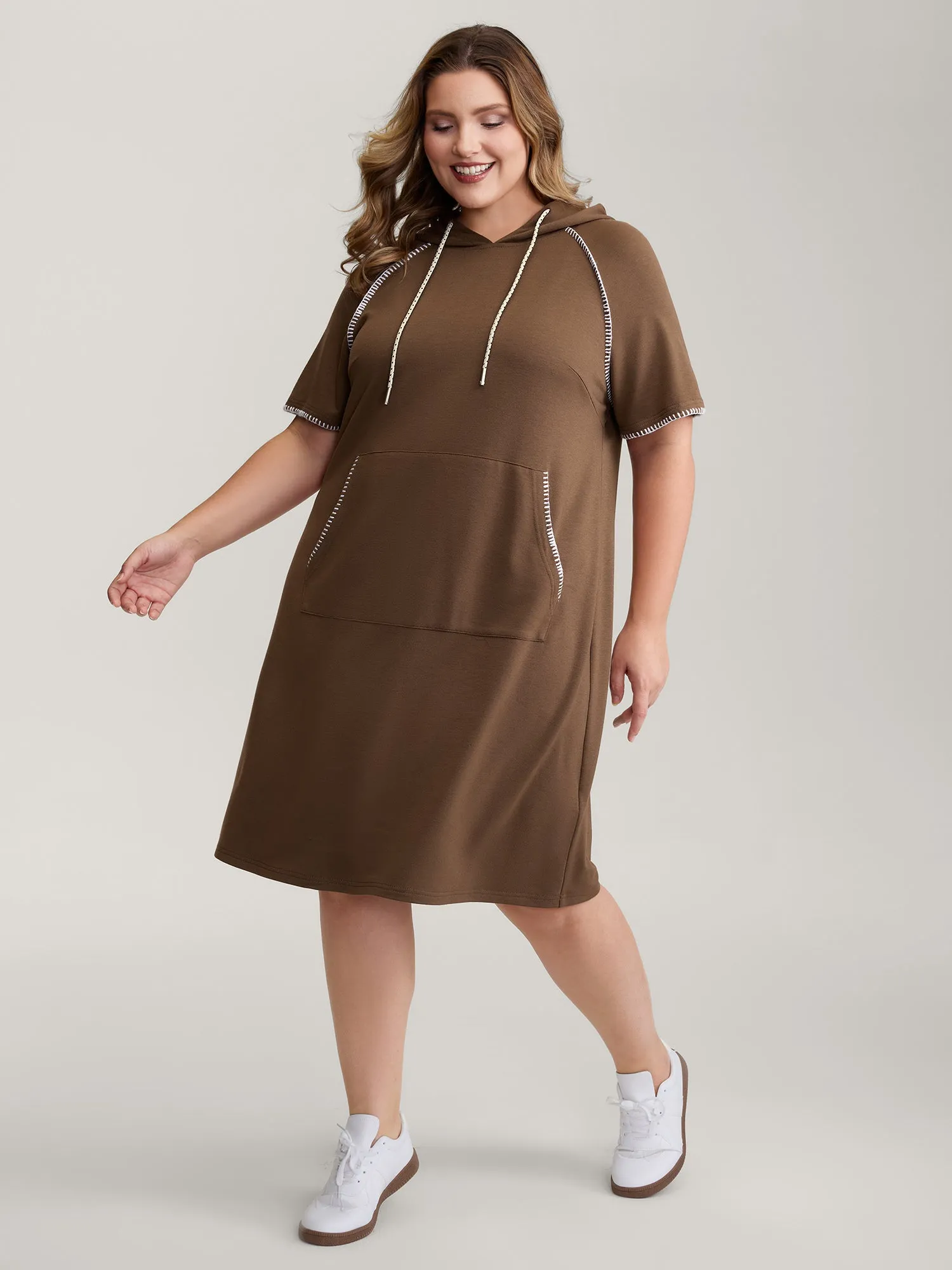 Kangaroo Pockets Contrast Edges Hoodie Knit Dress sold by Bloomchic product image thumbnail 4