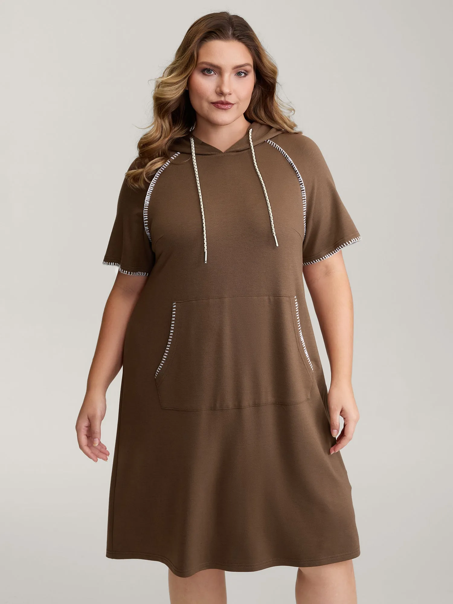 Kangaroo Pockets Contrast Edges Hoodie Knit Dress sold by Bloomchic