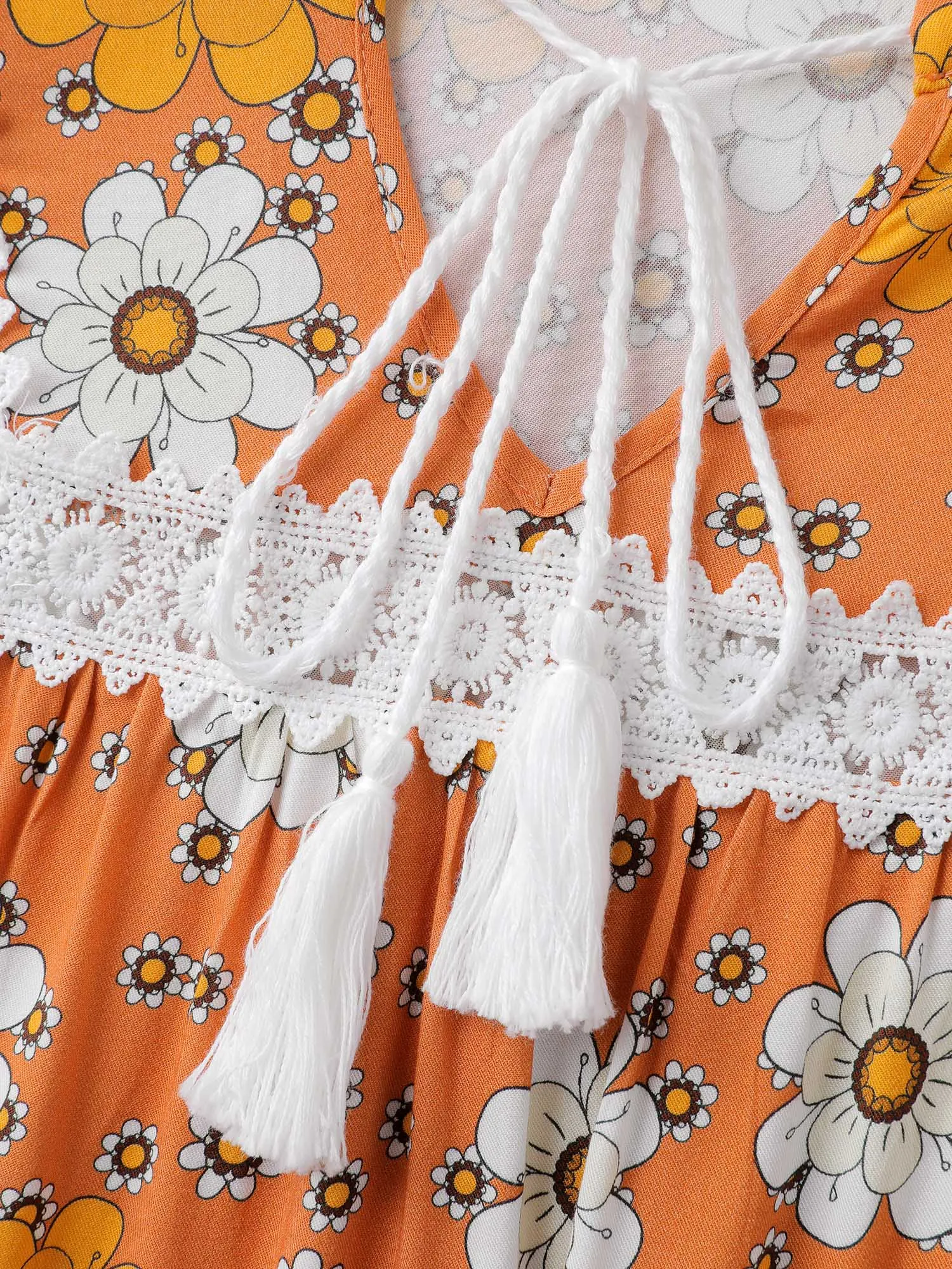 Floral Lace Trim Sheer Knee-Length Dress sold by Bloomchic product image thumbnail 5