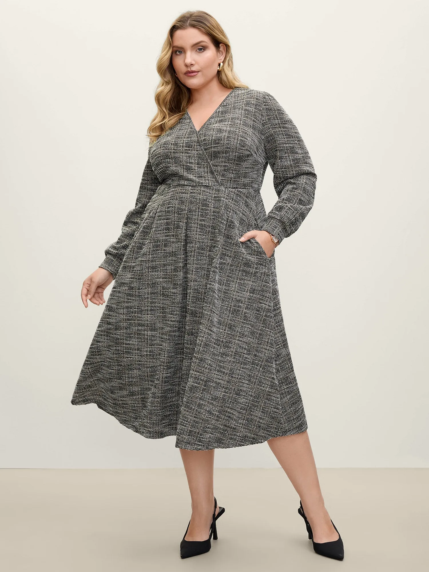 Tweed Surplice Neck Midi Dress sold by Bloomchic product image thumbnail 3