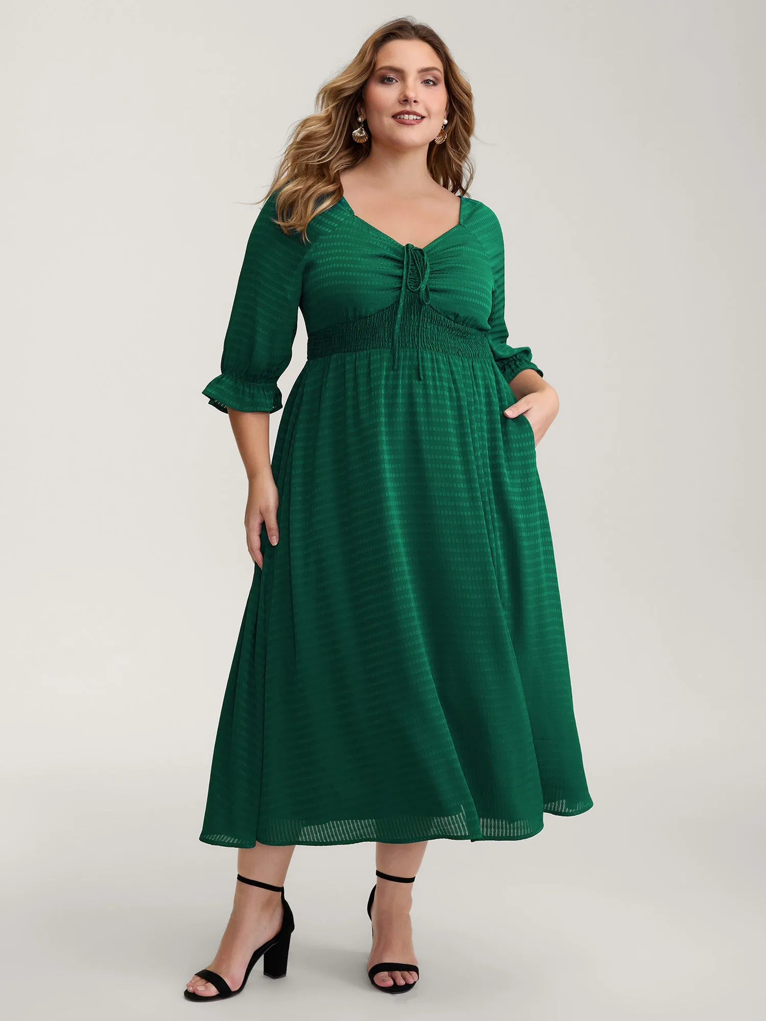 Drawstring Cinched-Bust Sweetheart Maxi Dress sold by Bloomchic product image thumbnail 4