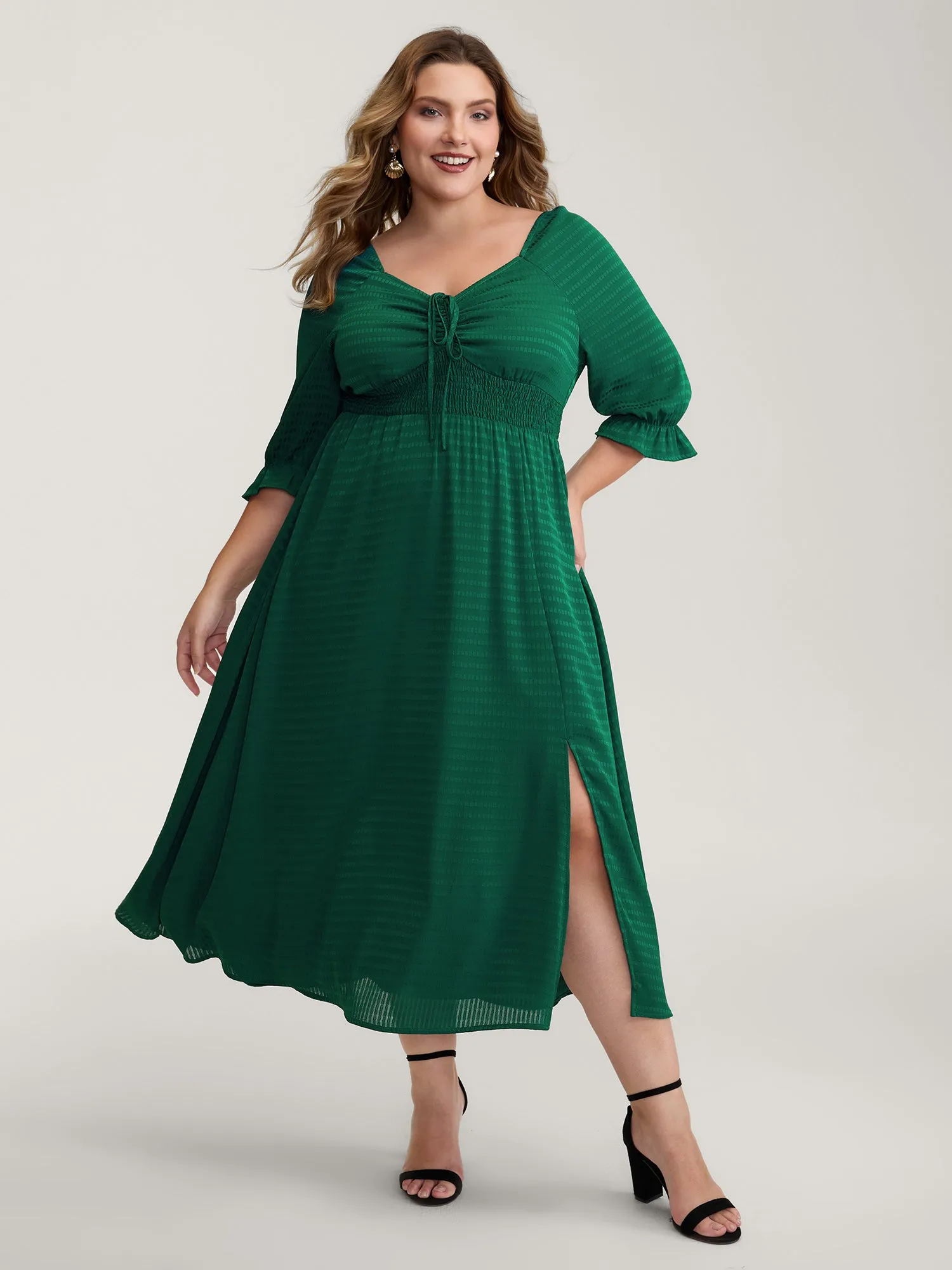 Drawstring Cinched-Bust Sweetheart Maxi Dress sold by Bloomchic