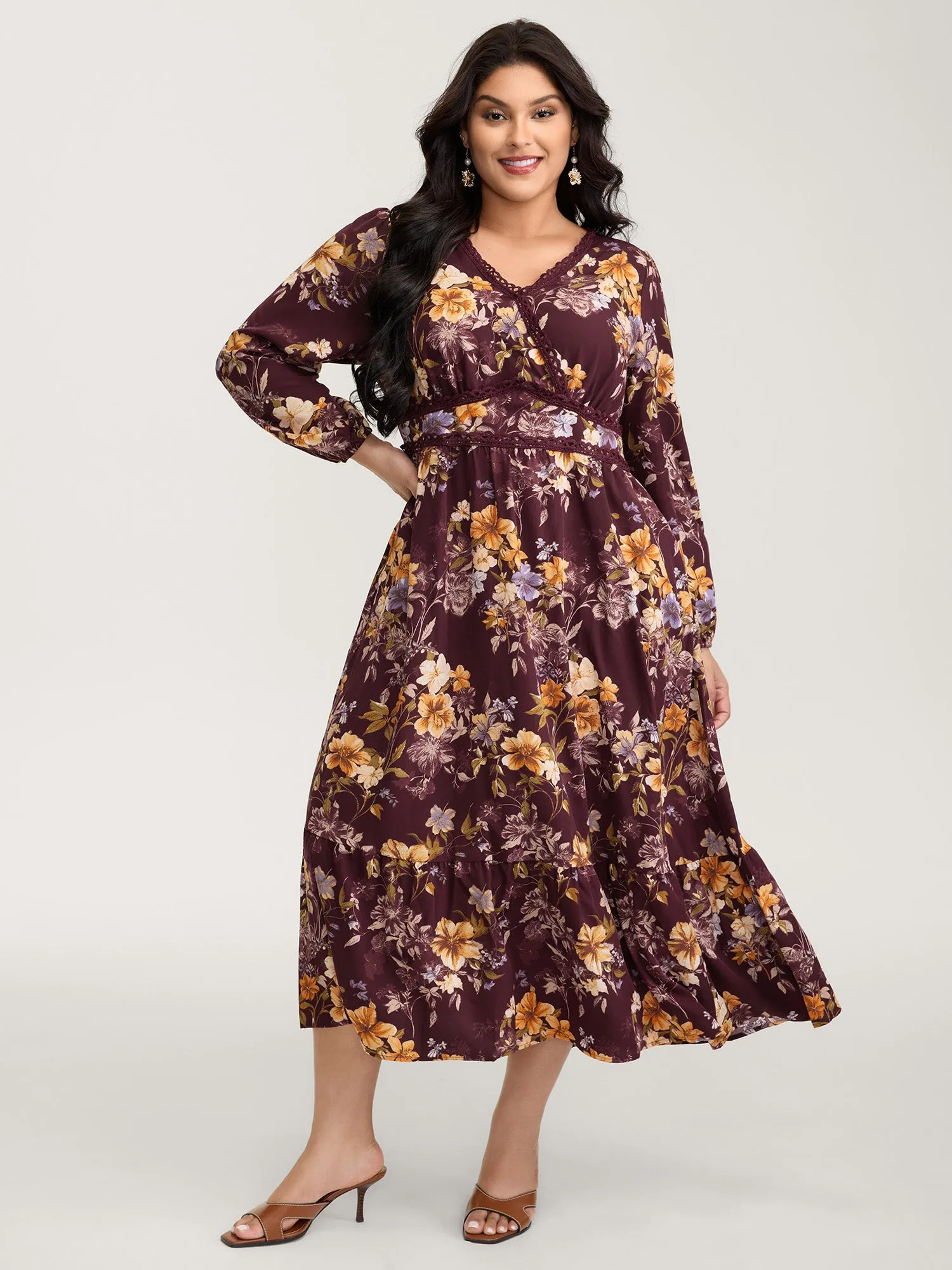 Floral Lace Print Pockets Maxi Dress sold by Bloomchic