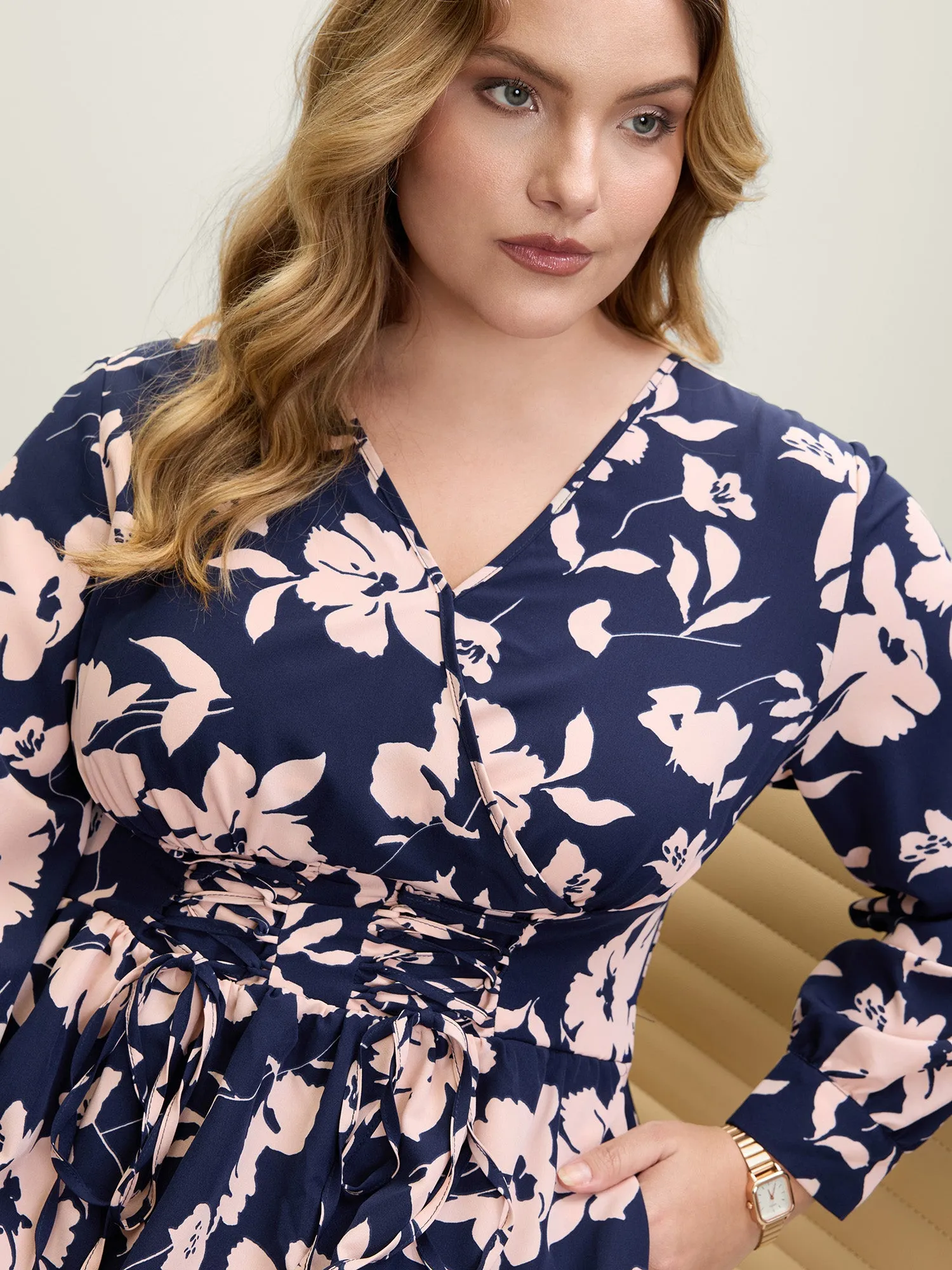 Floral Print Cross-Straps Shirred Midi Dress sold by Bloomchic product image thumbnail 2