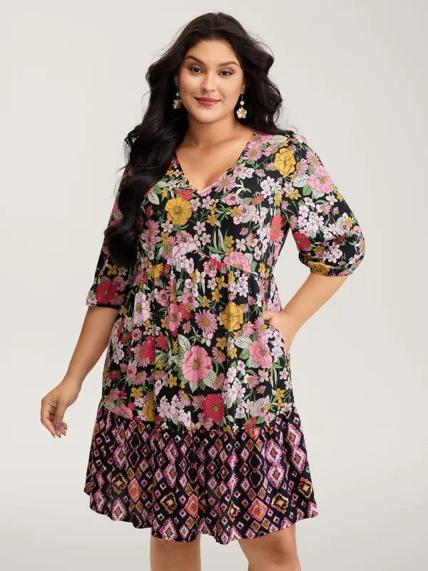 Rayon Floral Print Cinched Waist Mini Dress sold by Bloomchic