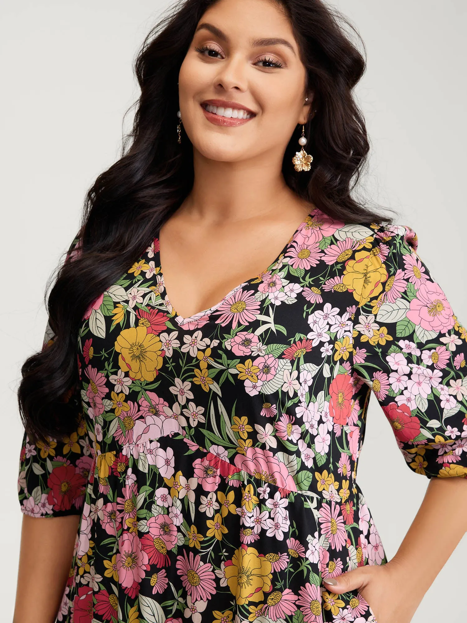 Rayon Floral Print Cinched Waist Mini Dress sold by Bloomchic product image thumbnail 2