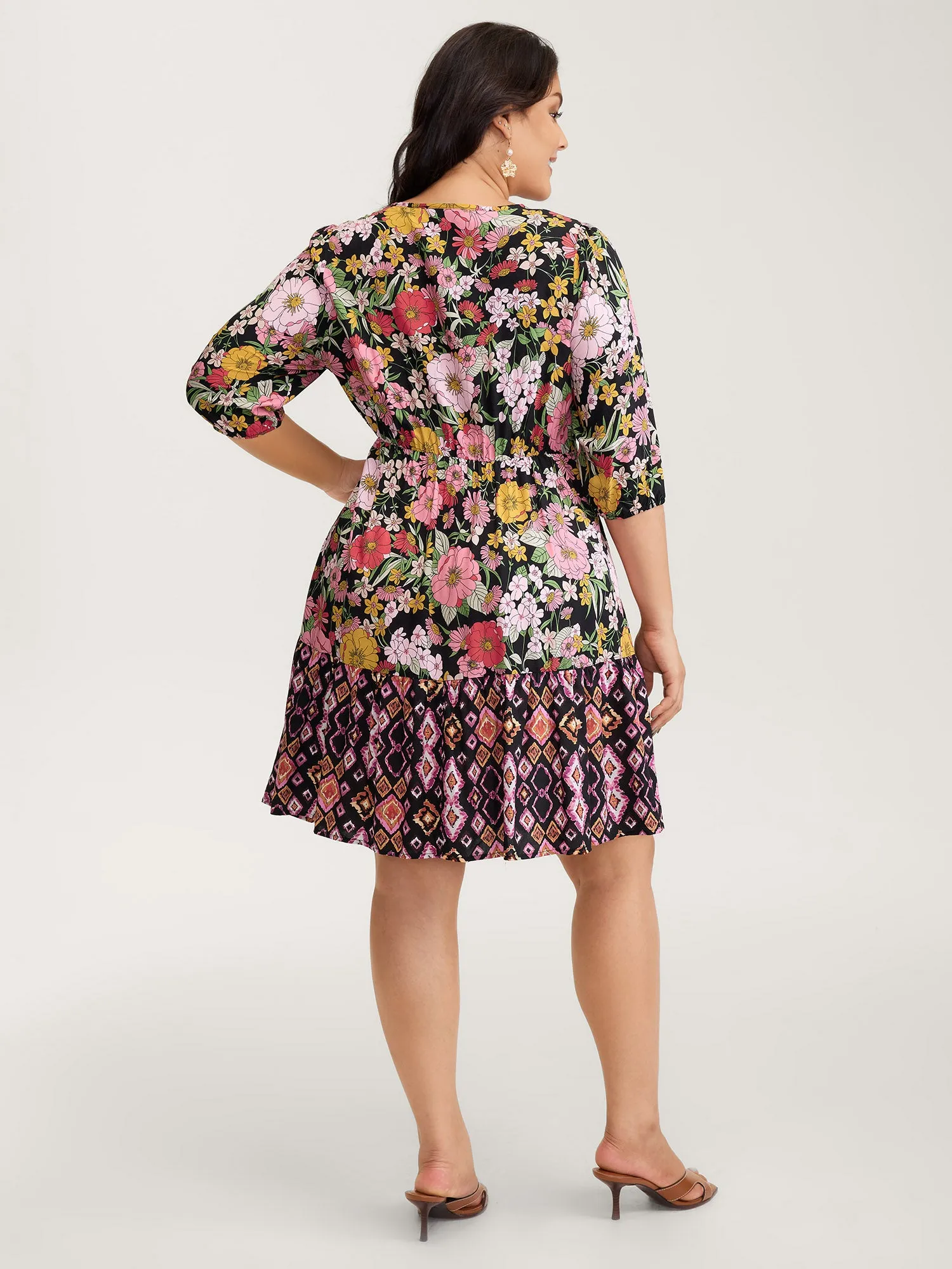 Rayon Floral Print Cinched Waist Mini Dress sold by Bloomchic product image thumbnail 4