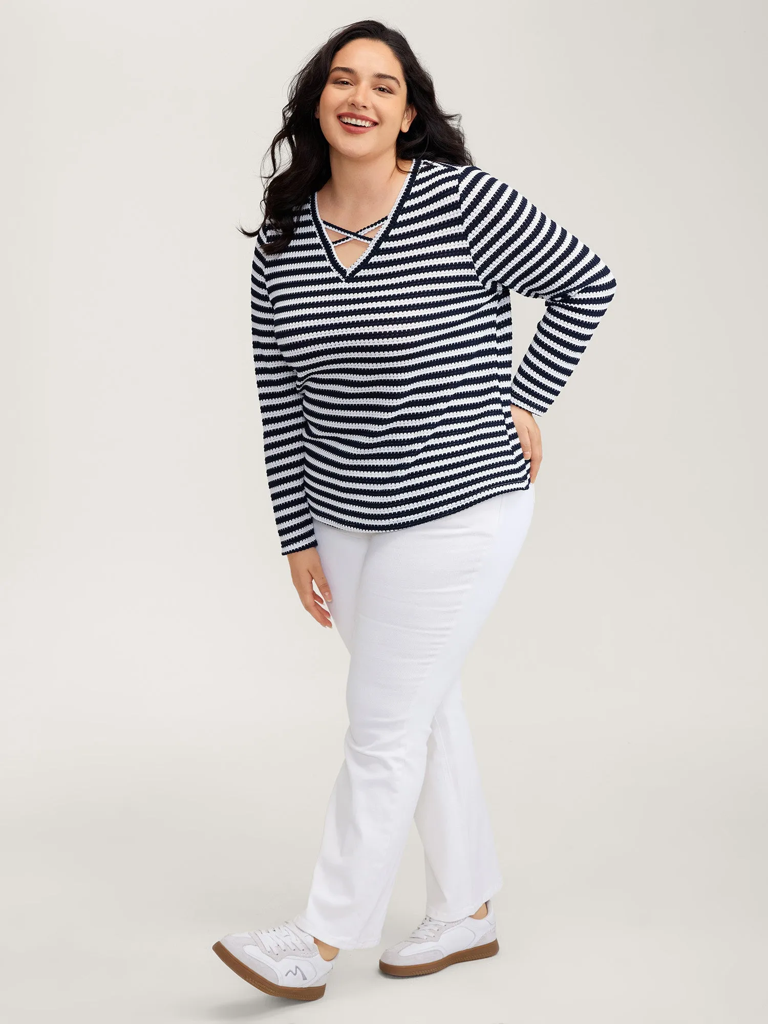 Stripe Stretchy Print V-Neck T-Shirt sold by Bloomchic product image thumbnail 3