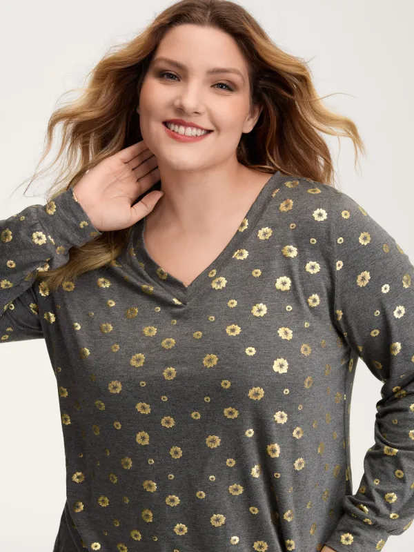 Supersoft Gold Sequin V-Neck T-Shirt sold by Bloomchic