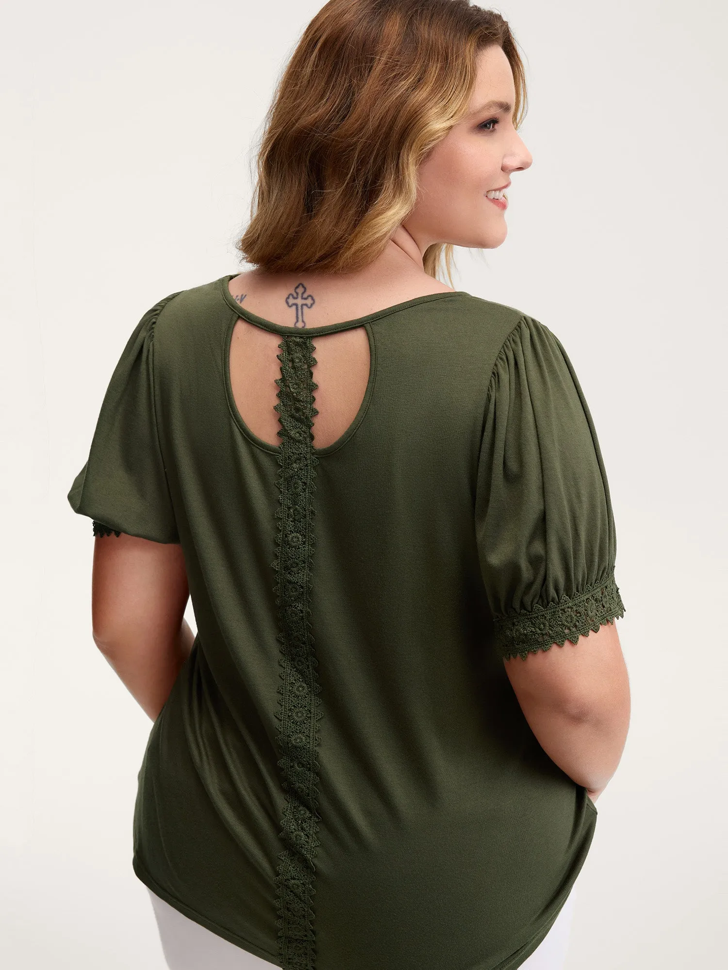 Floral Lace Back Trim T-Shirt sold by Bloomchic