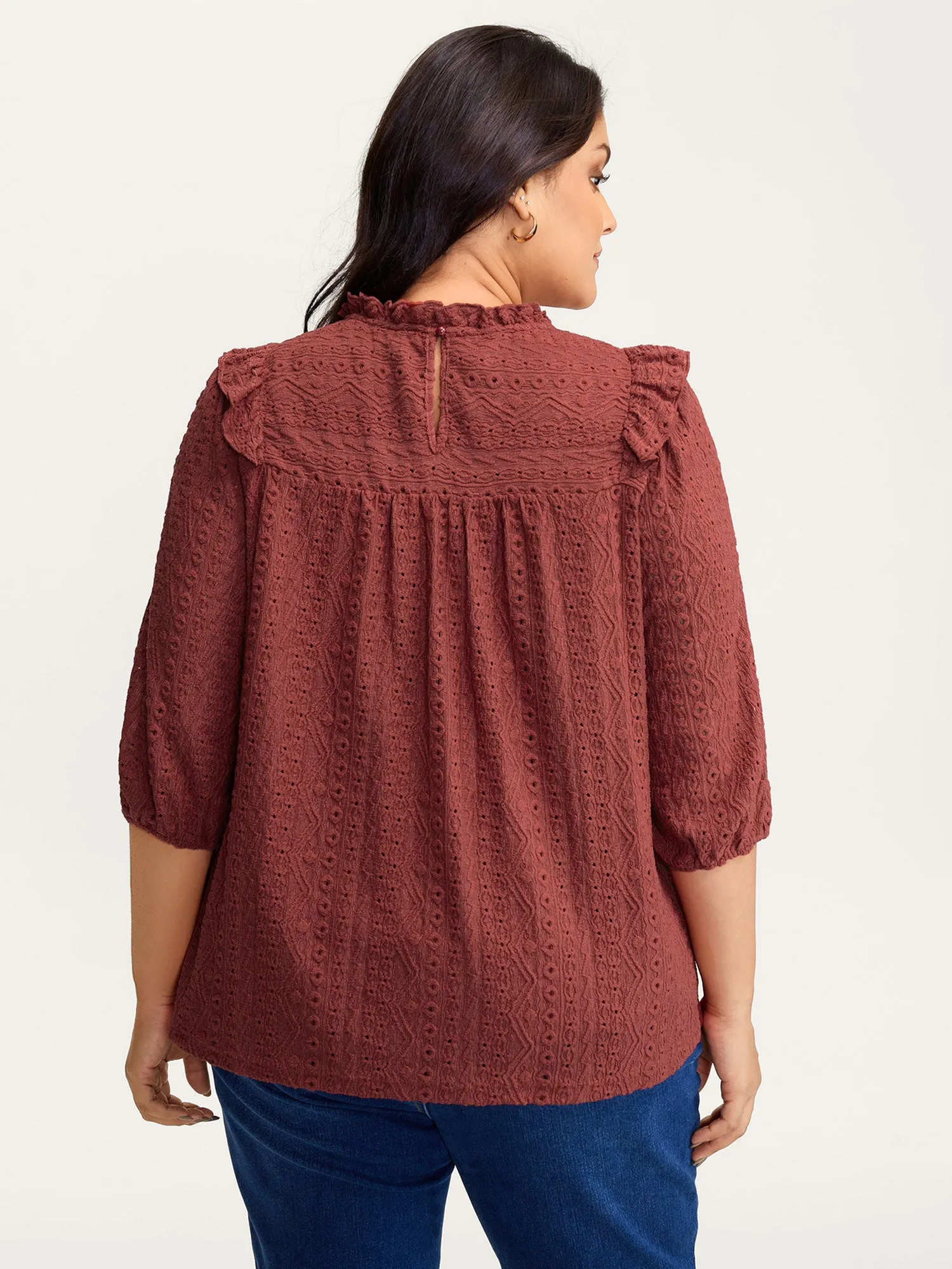 Textured Ruffled Neck Pleated Blouse sold by Bloomchic product image thumbnail 4