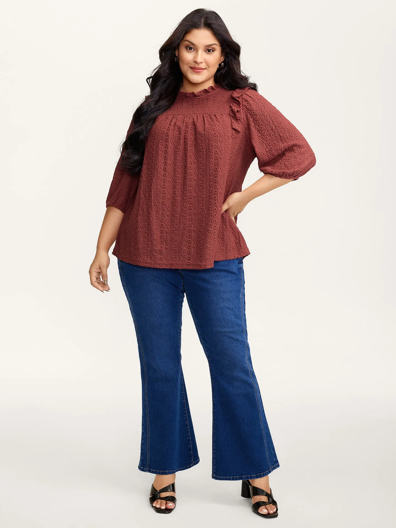 Textured Ruffled Neck Pleated Blouse sold by Bloomchic product image thumbnail 3