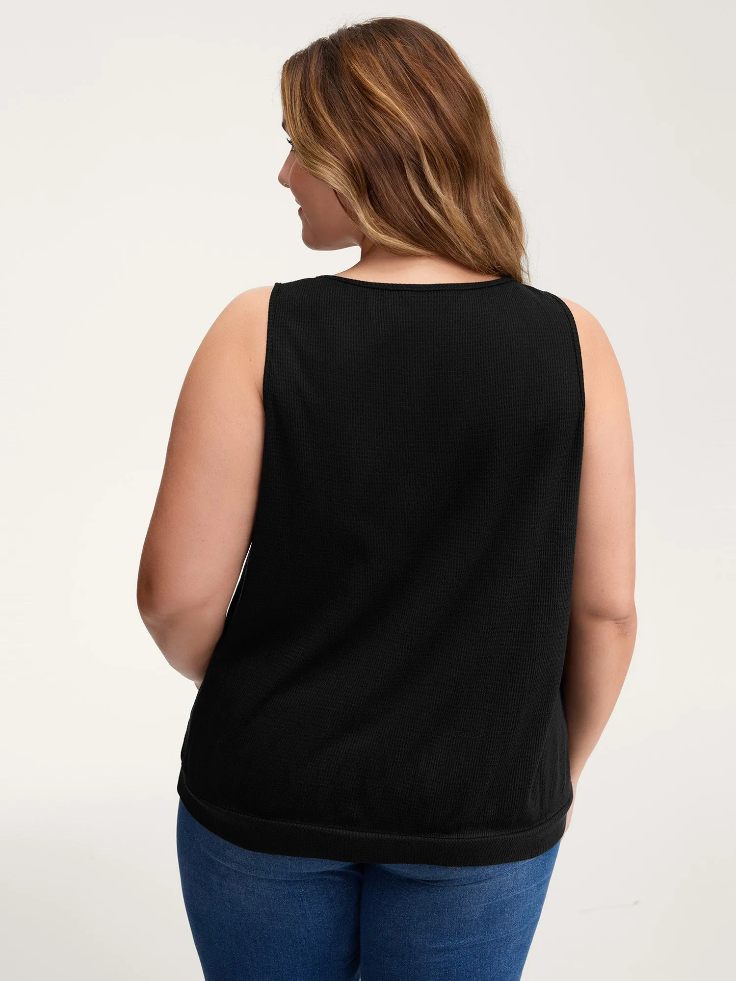 Waffle Grid Neck Cut-Out Tank Top sold by Bloomchic product image thumbnail 4