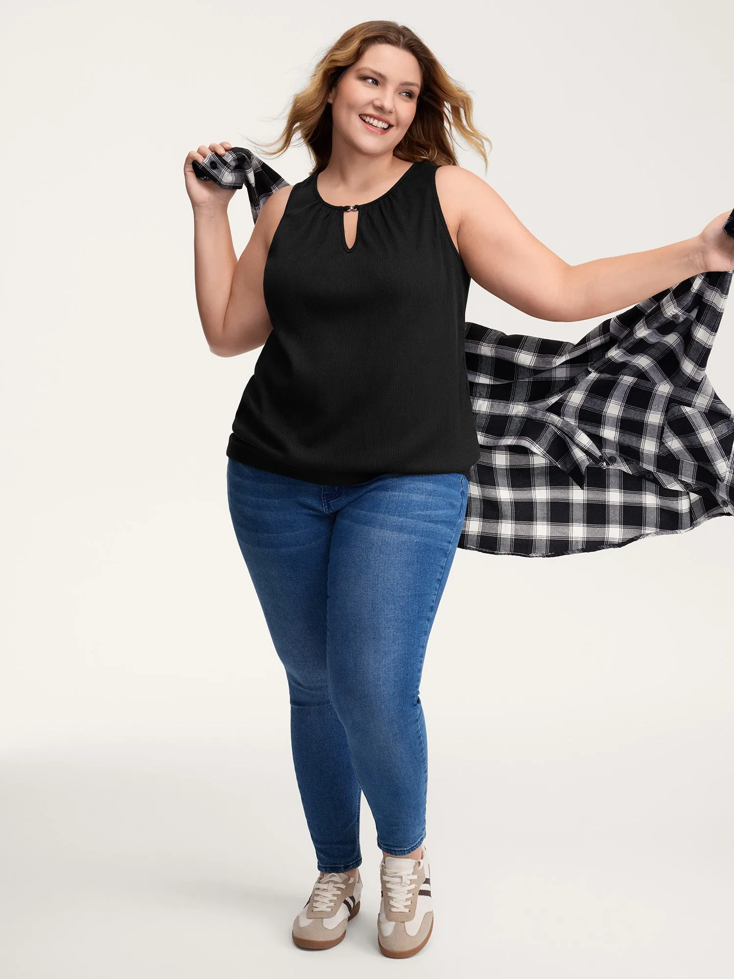 Waffle Grid Neck Cut-Out Tank Top sold by Bloomchic product image thumbnail 2