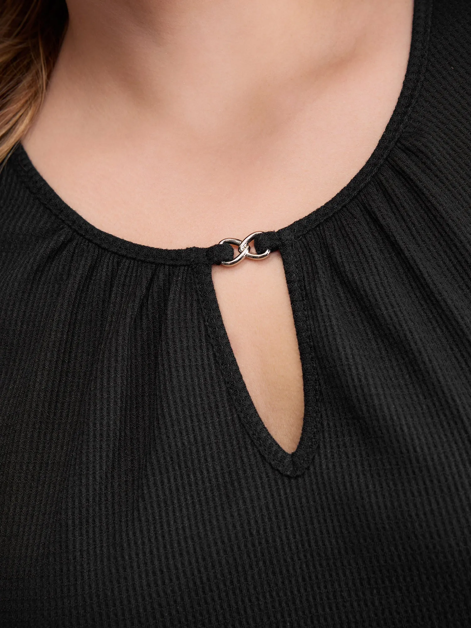 Waffle Grid Neck Cut-Out Tank Top sold by Bloomchic product image thumbnail 3