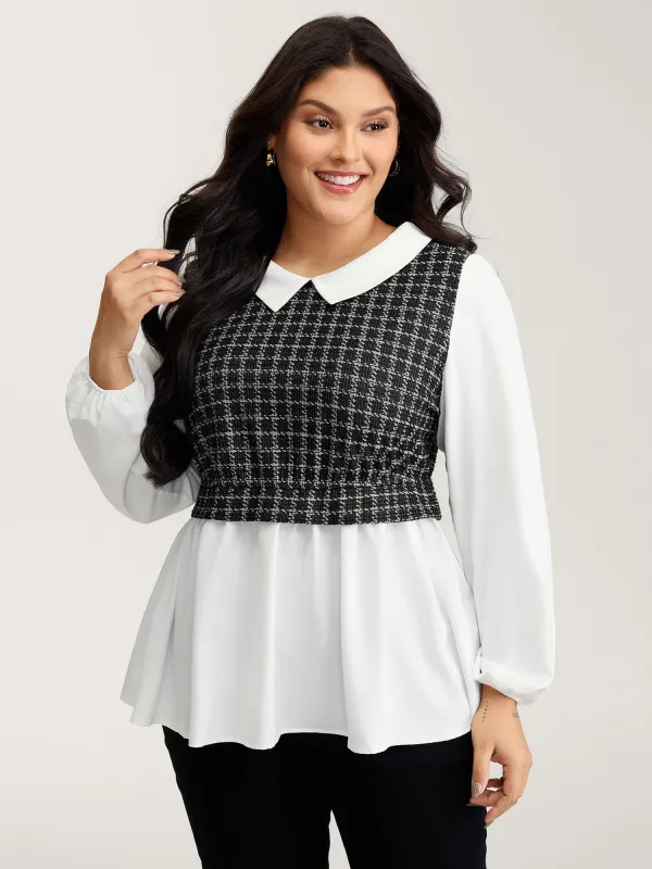 Houndstooth Pattern Color Contrast Blouse sold by Bloomchic