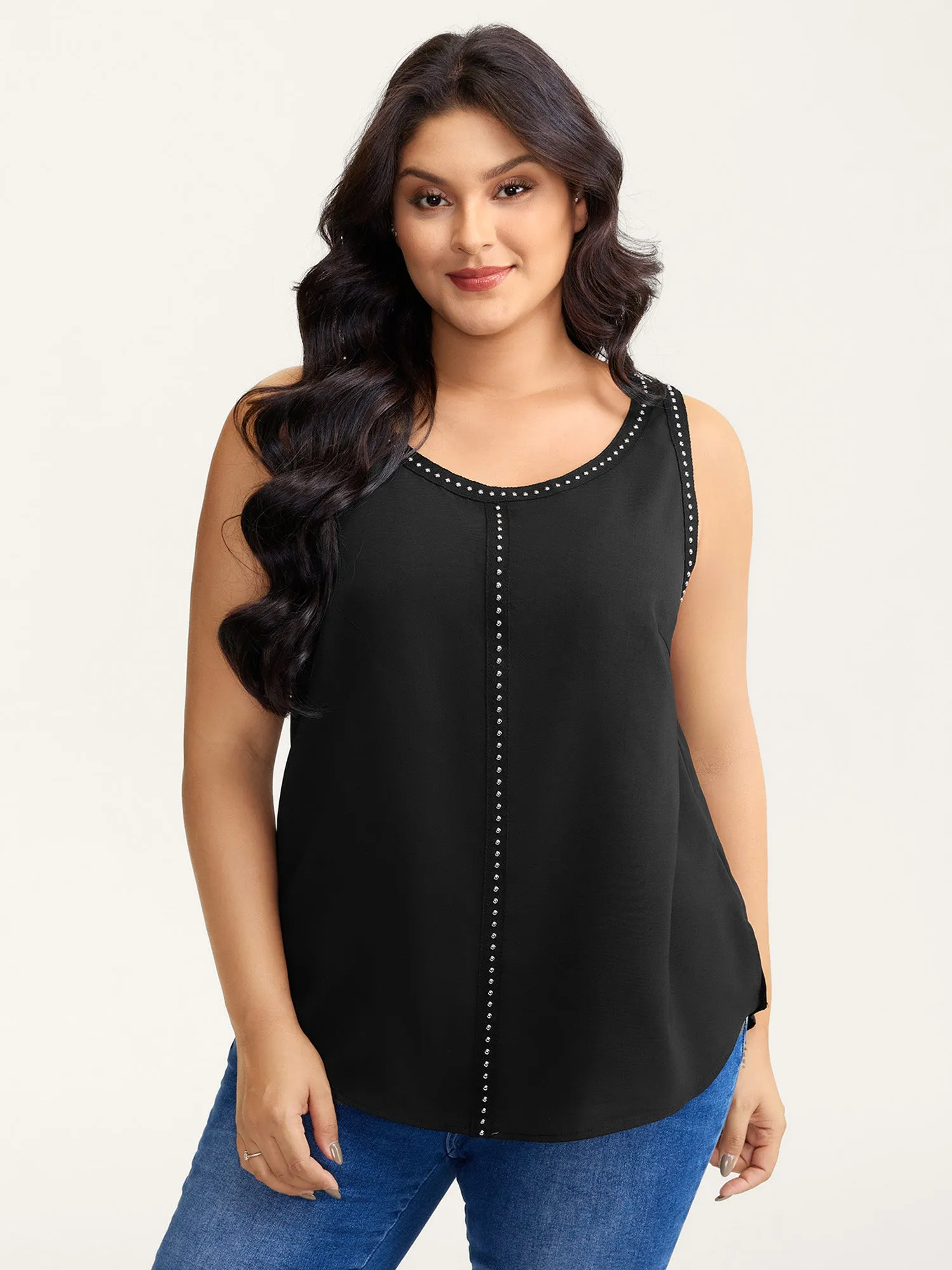 Round Neck Sequin Spliced Tank Top sold by Bloomchic