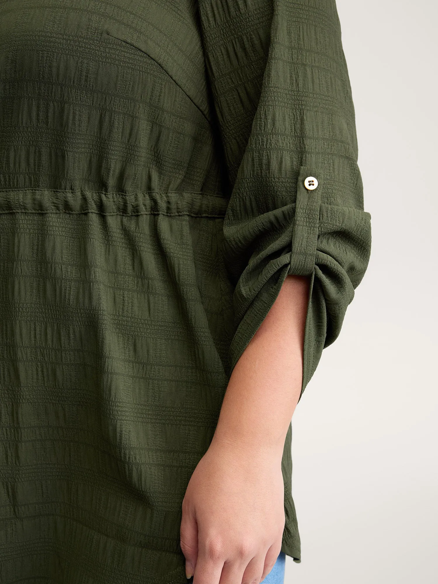 Textured Tab Sleeve Waist Drawstring Blouse sold by Bloomchic product image thumbnail 2