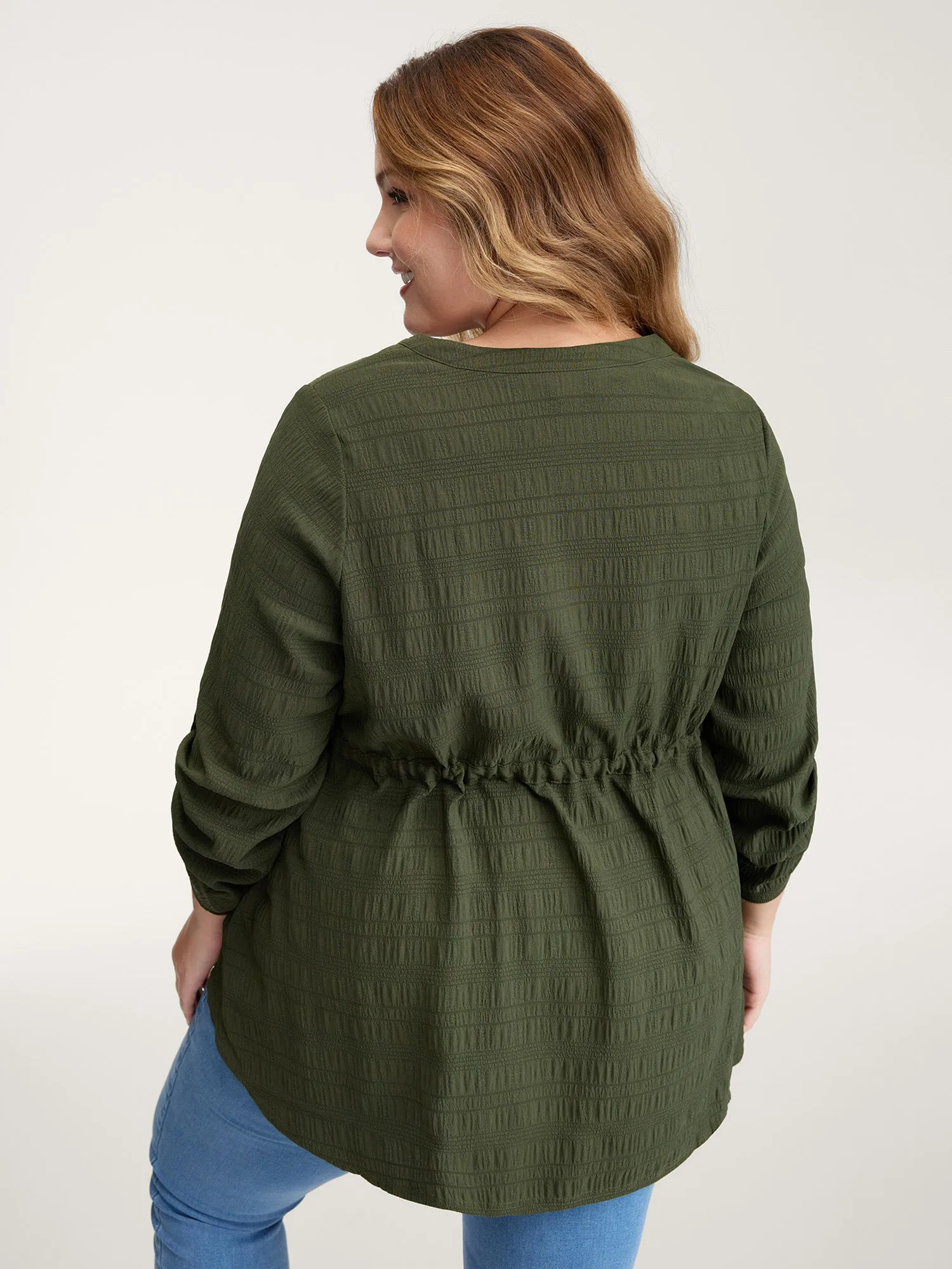Textured Tab Sleeve Waist Drawstring Blouse sold by Bloomchic product image thumbnail 4