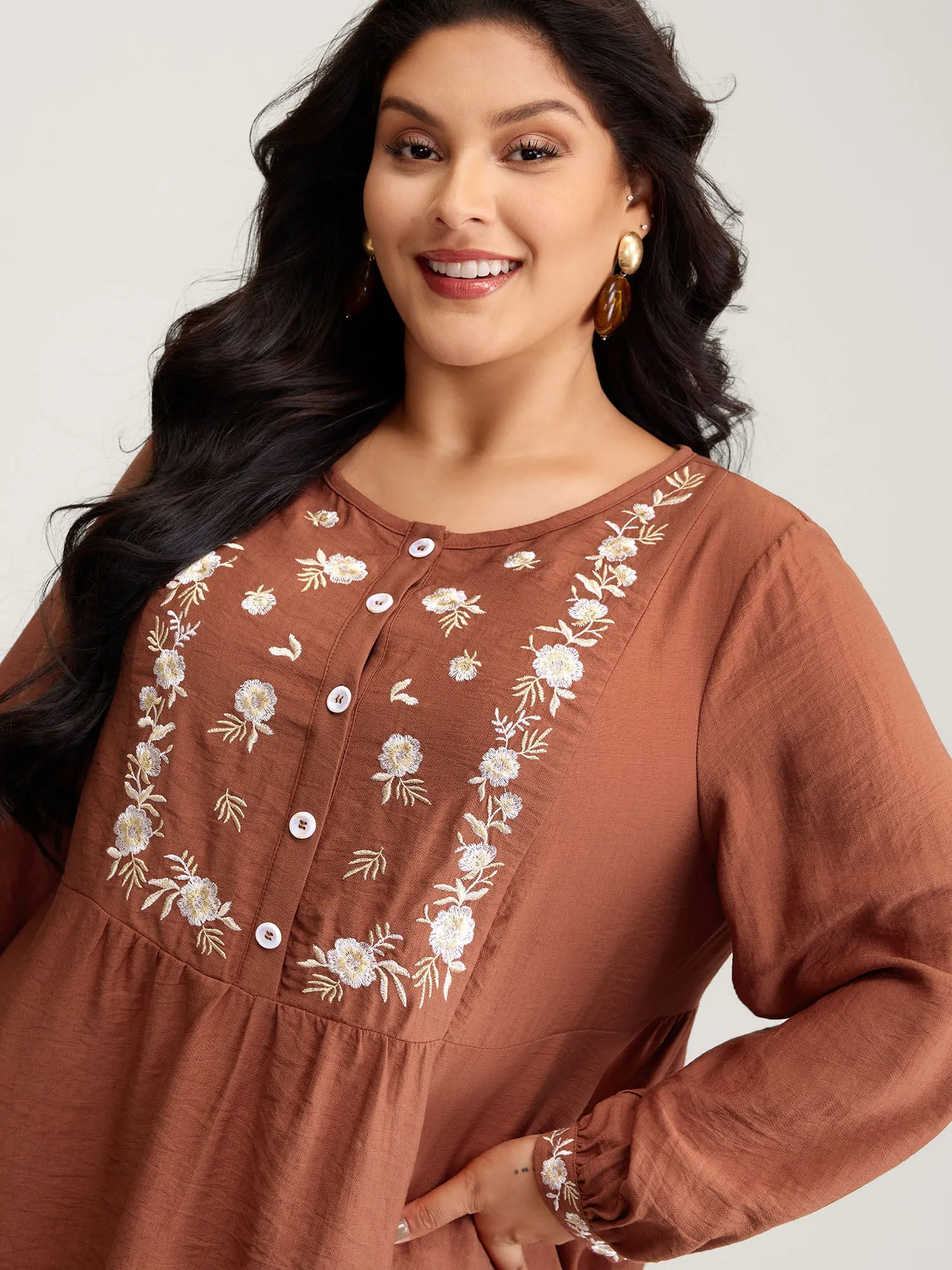 Supersoft Floral Embroidery Button Blouse sold by Bloomchic product image thumbnail 2