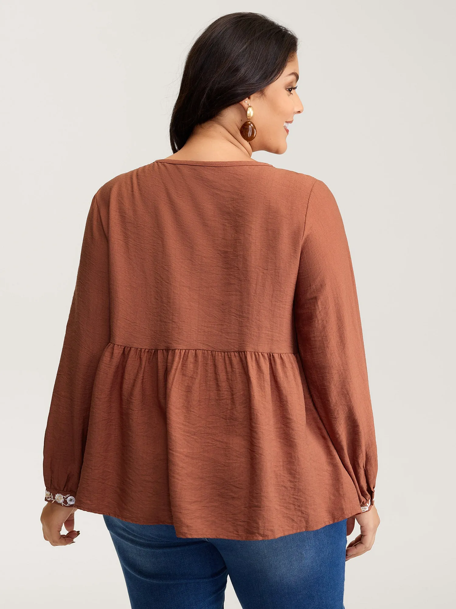 Supersoft Floral Embroidery Button Blouse sold by Bloomchic product image thumbnail 4