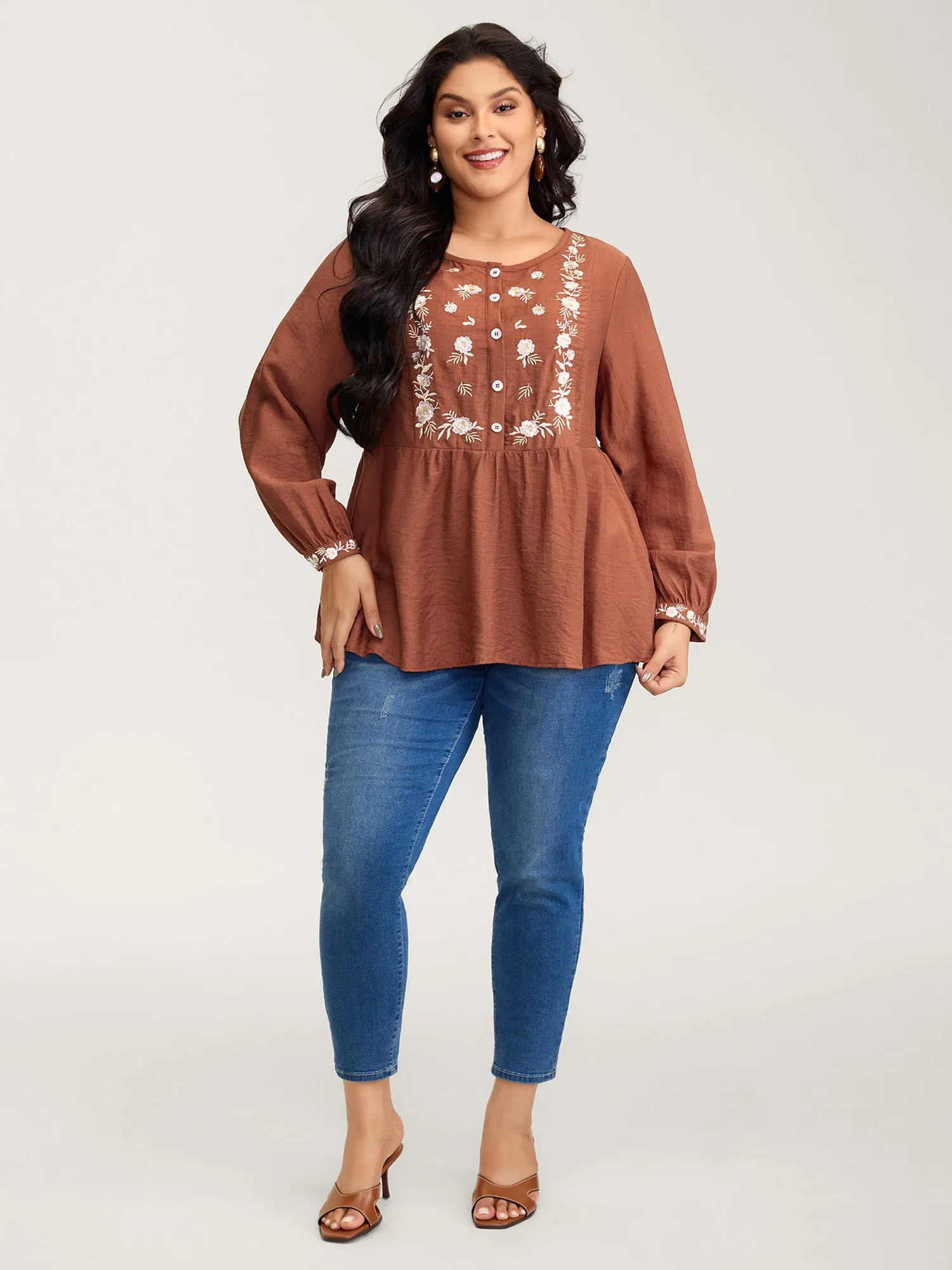 Supersoft Floral Embroidery Button Blouse sold by Bloomchic product image thumbnail 3