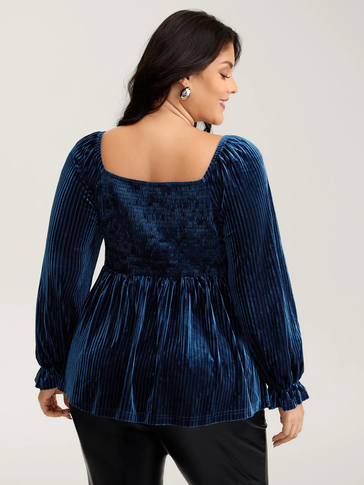 Velvet Shirred Bodice Stretchy Waist Blouse sold by Bloomchic product image thumbnail 4