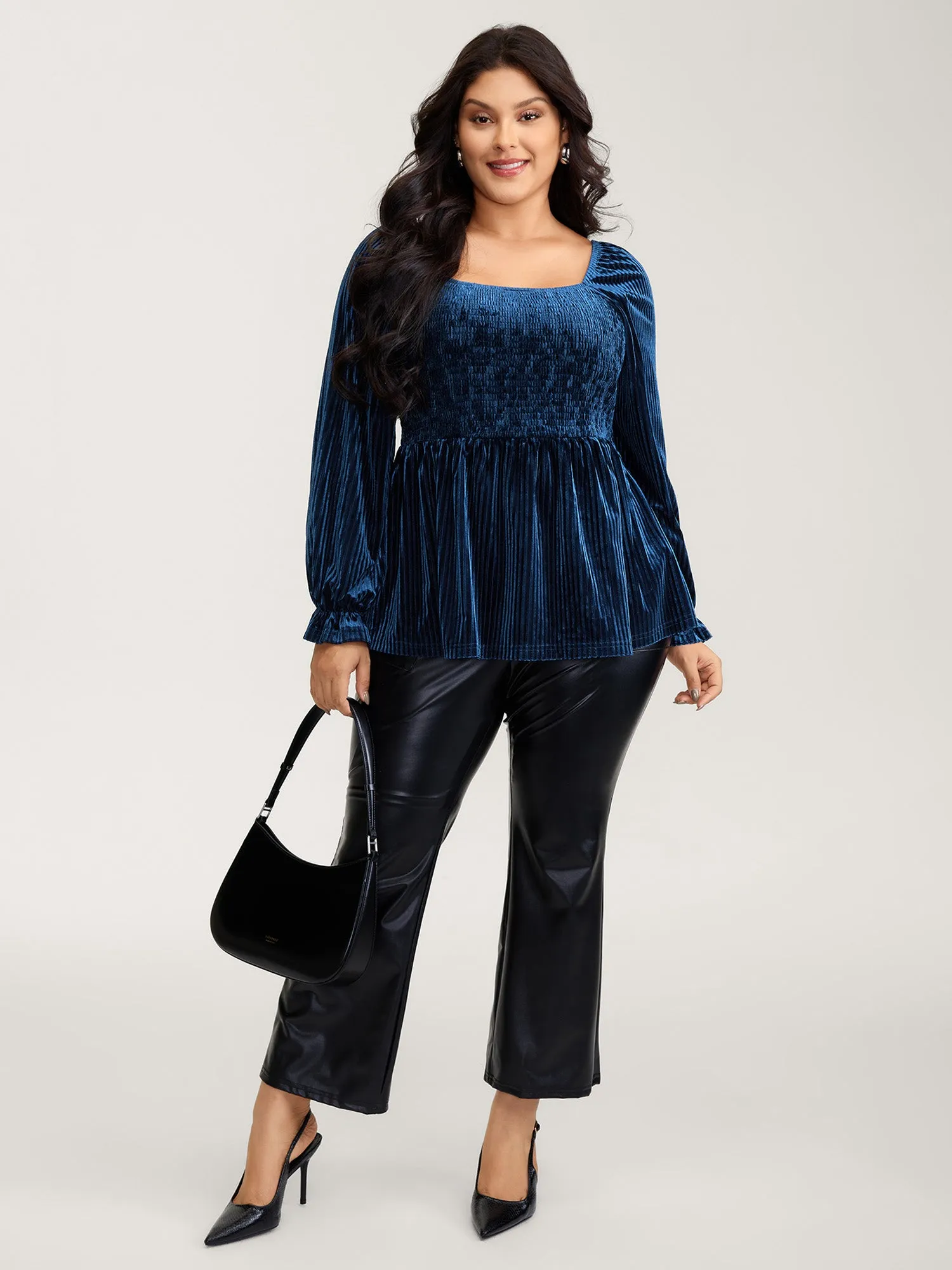 Velvet Shirred Bodice Stretchy Waist Blouse sold by Bloomchic product image thumbnail 3