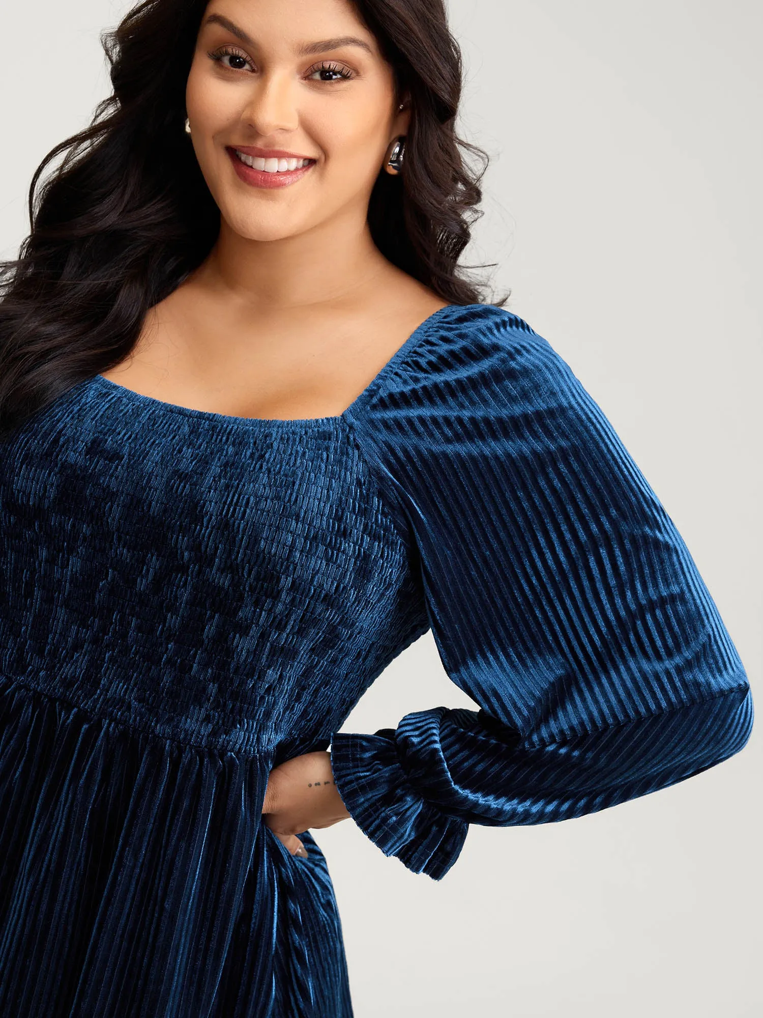 Velvet Shirred Bodice Stretchy Waist Blouse sold by Bloomchic product image thumbnail 2