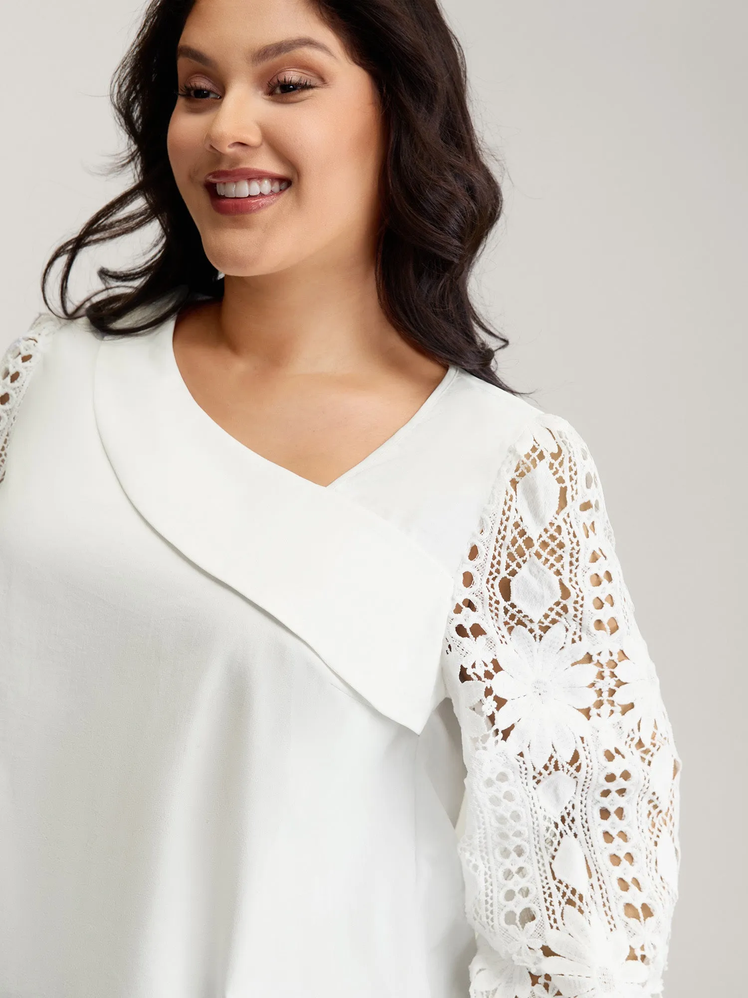 Sheer Lace Sleeve Asymmetrical Neckline Blouse sold by Bloomchic product image thumbnail 2
