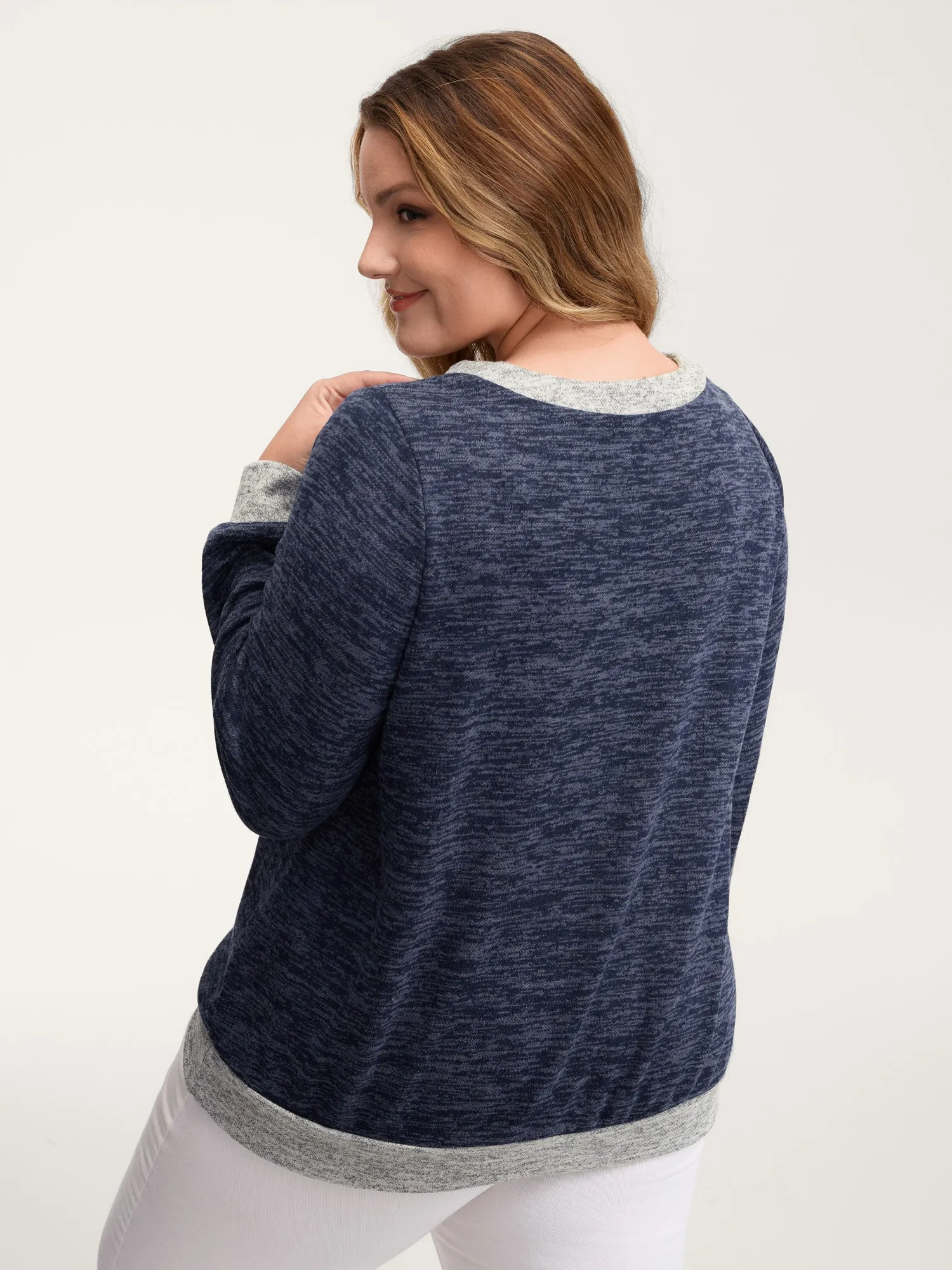 Color Contrast V-Neck Button Sweatshirt sold by Bloomchic product image thumbnail 4