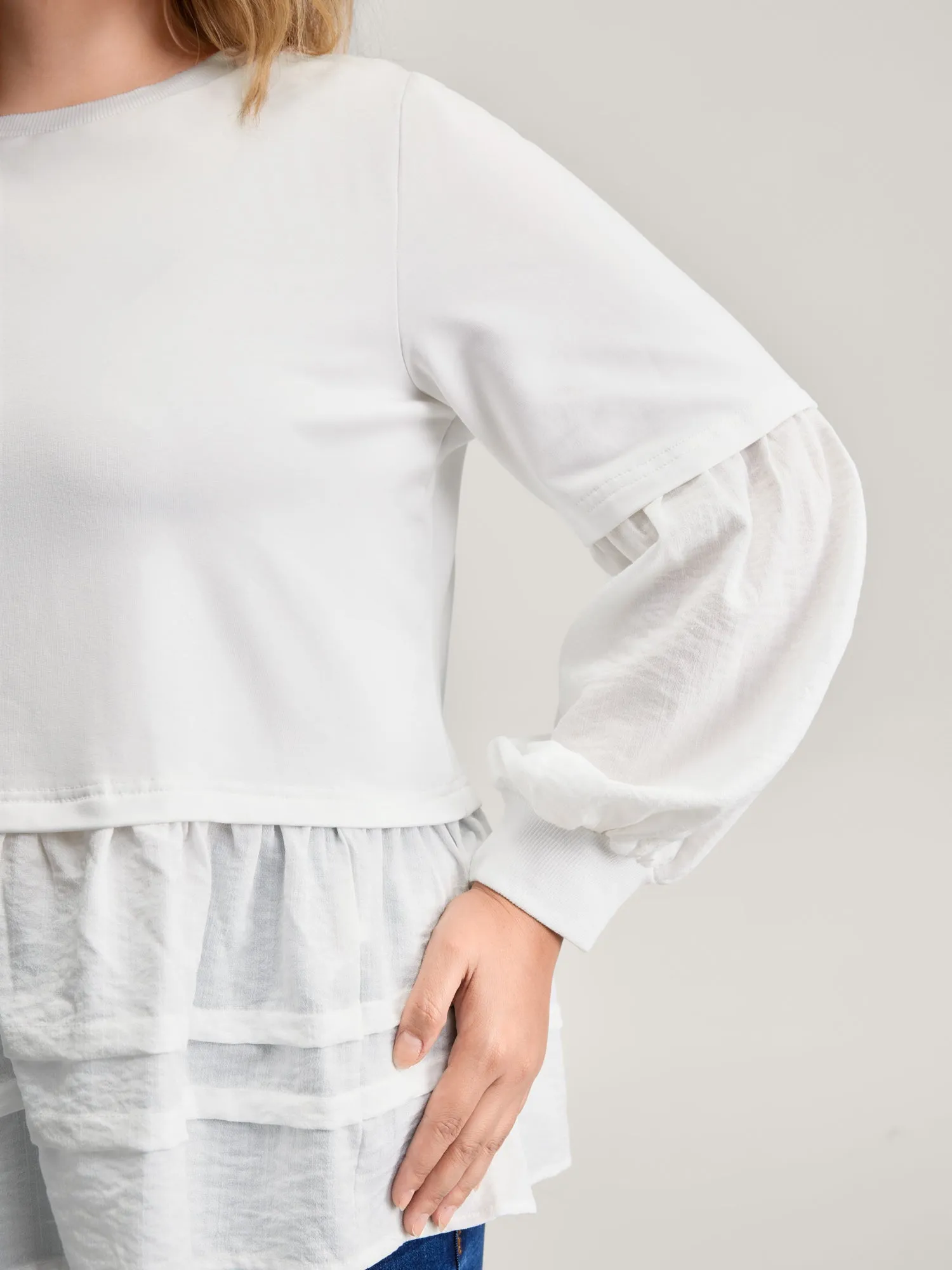 Textured Faux Two-Piece Pleated Sweatshirt sold by Bloomchic product image thumbnail 2
