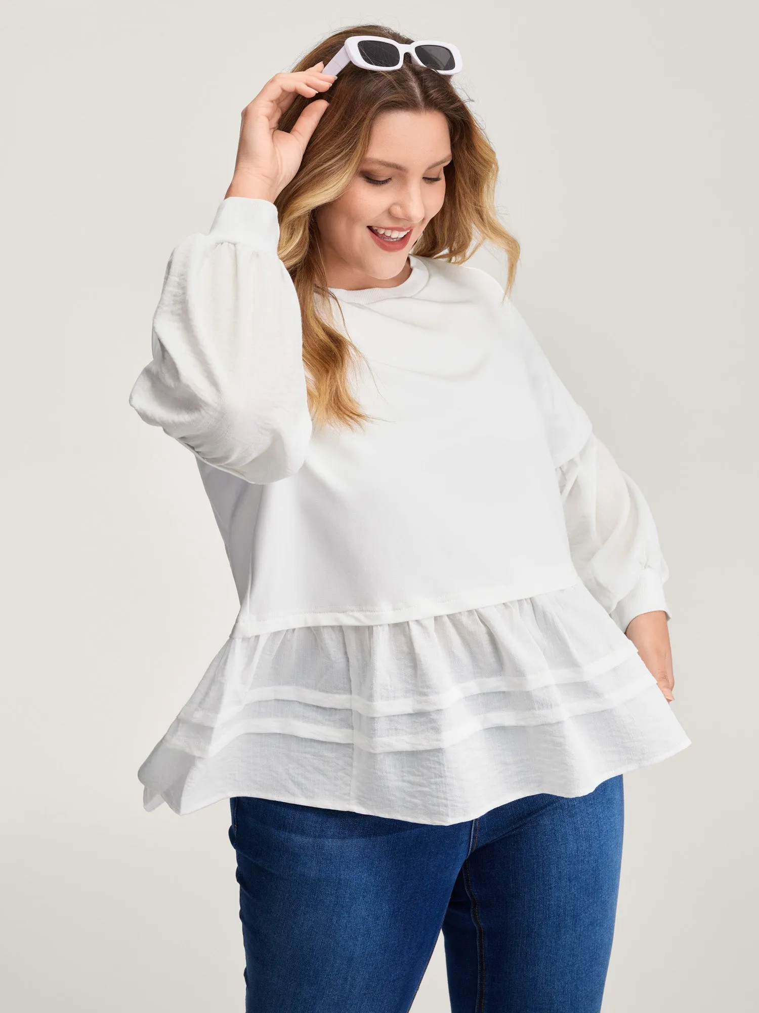 Textured Faux Two-Piece Pleated Sweatshirt sold by Bloomchic