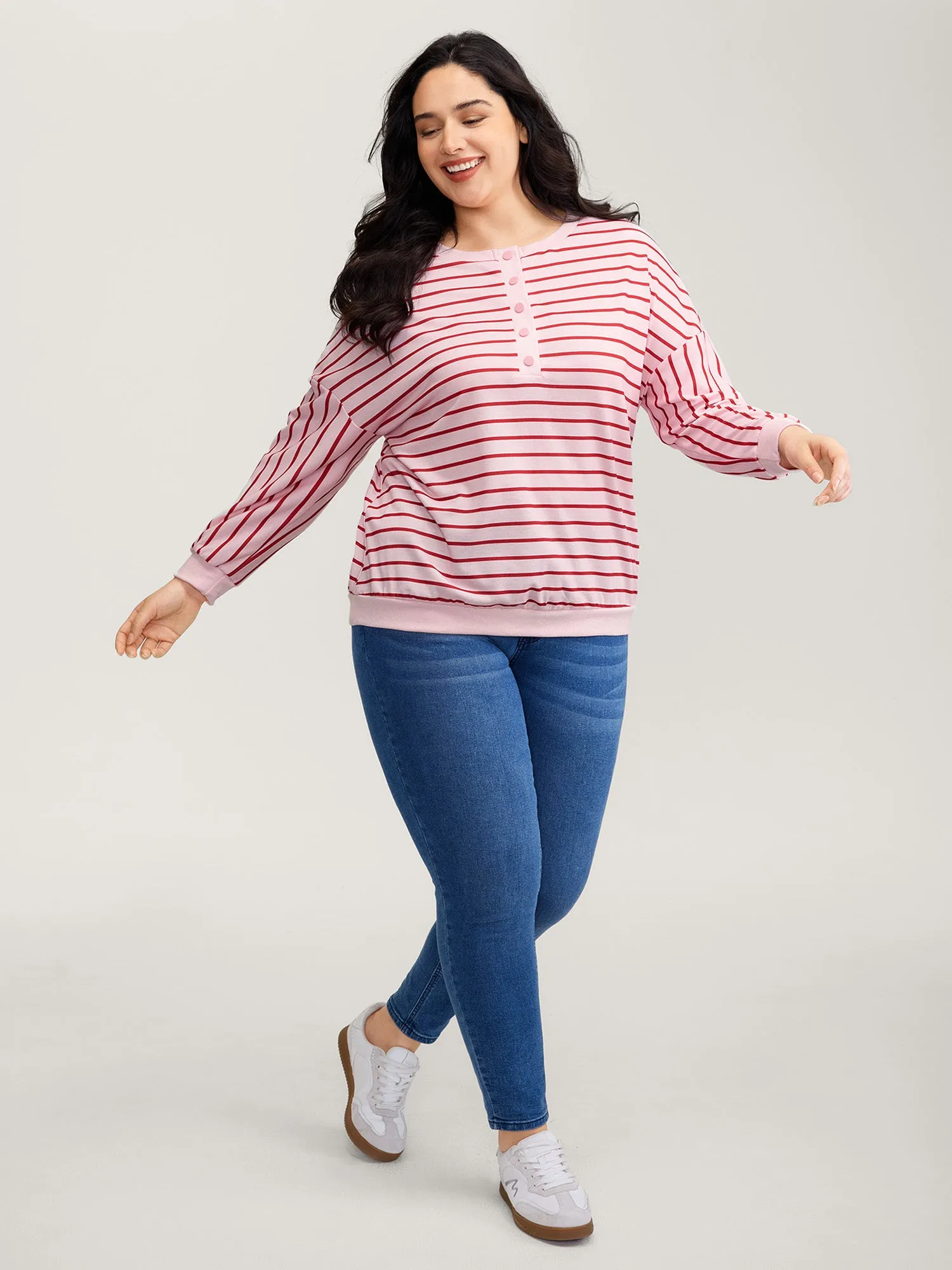 Stripe Snap Button Round Neck Sweatshirt sold by Bloomchic product image thumbnail 3