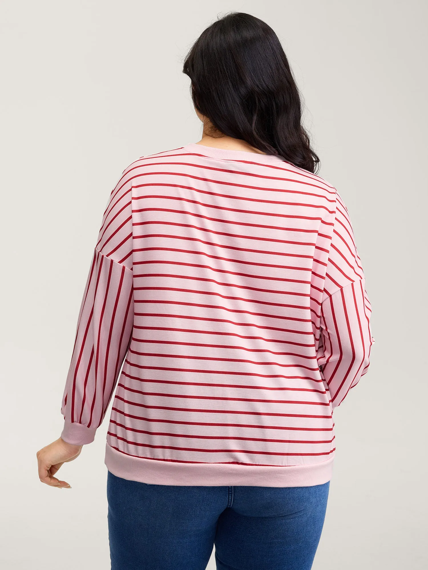 Stripe Snap Button Round Neck Sweatshirt sold by Bloomchic product image thumbnail 4