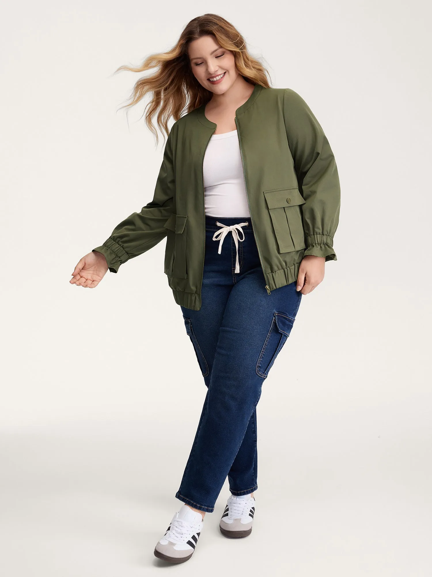 Lined Pockets Shirred Cuffs Zipper Jacket sold by Bloomchic product image thumbnail 3