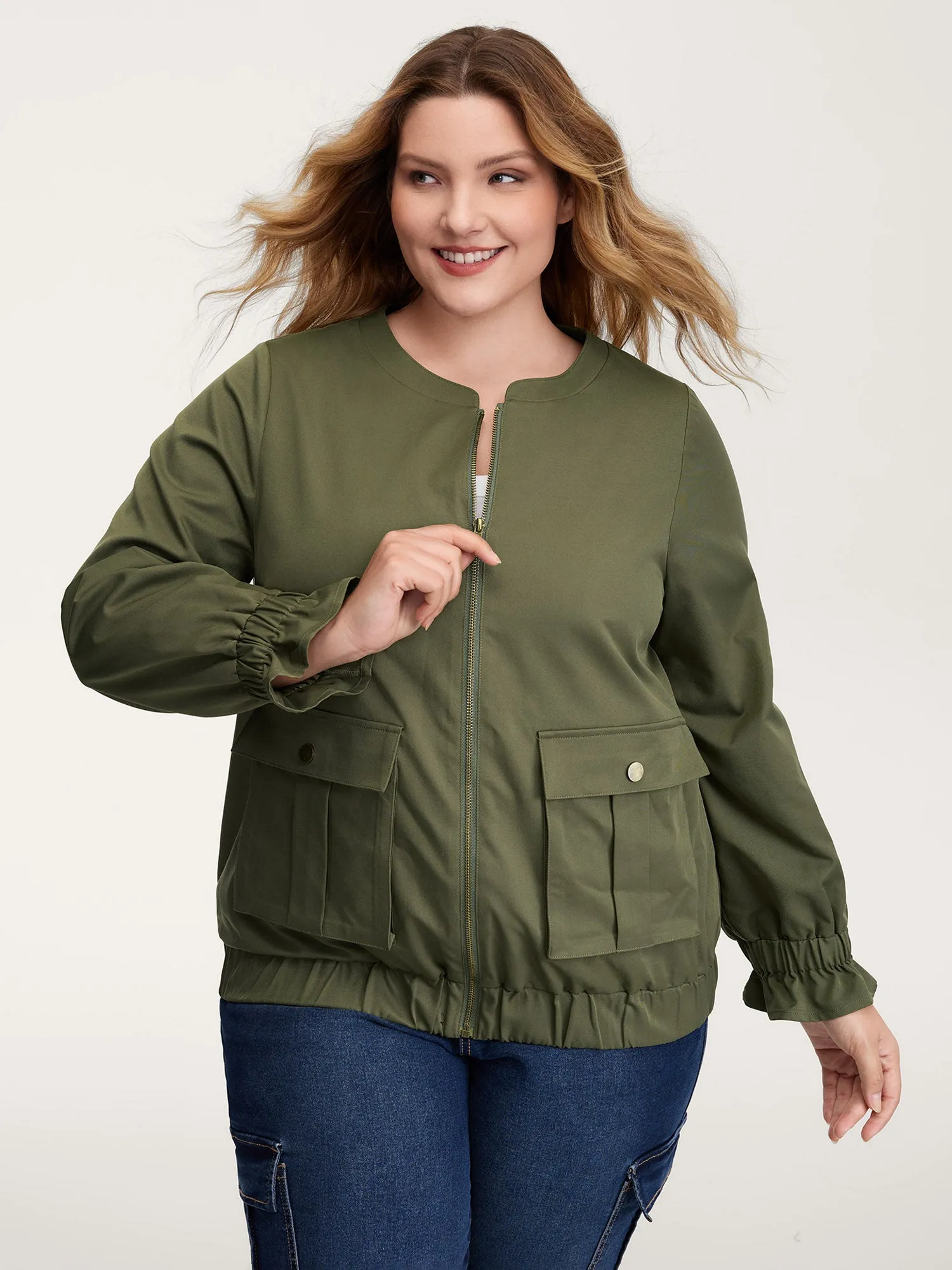 Lined Pockets Shirred Cuffs Zipper Jacket sold by Bloomchic product image thumbnail 2