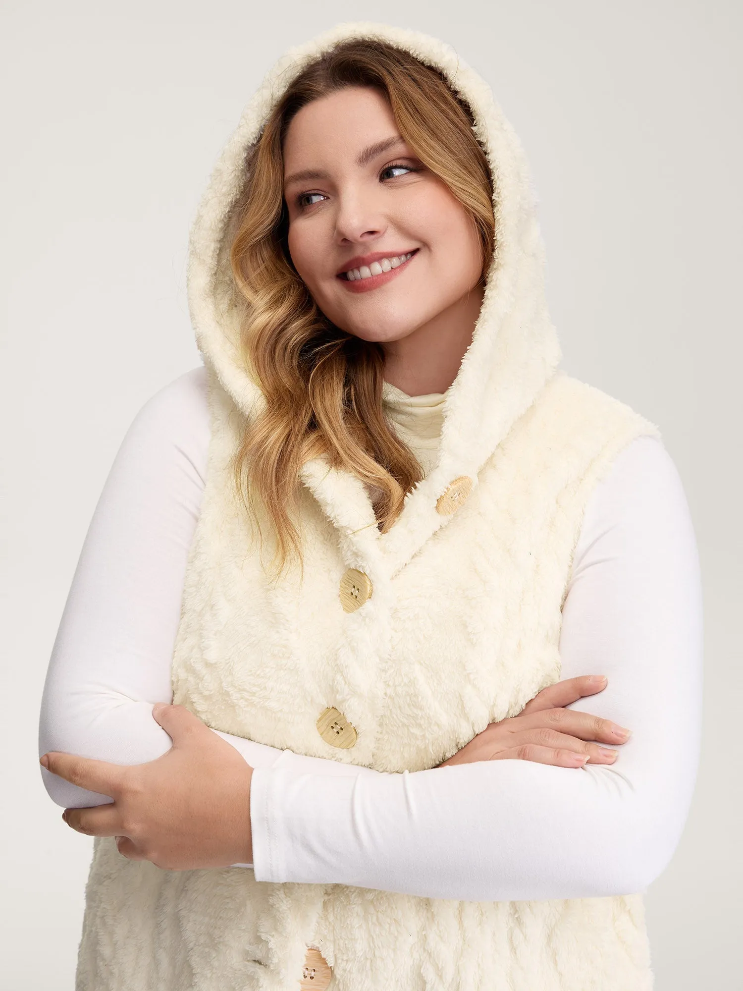 Textured Button-Down Hooded Vest sold by Bloomchic product image thumbnail 2