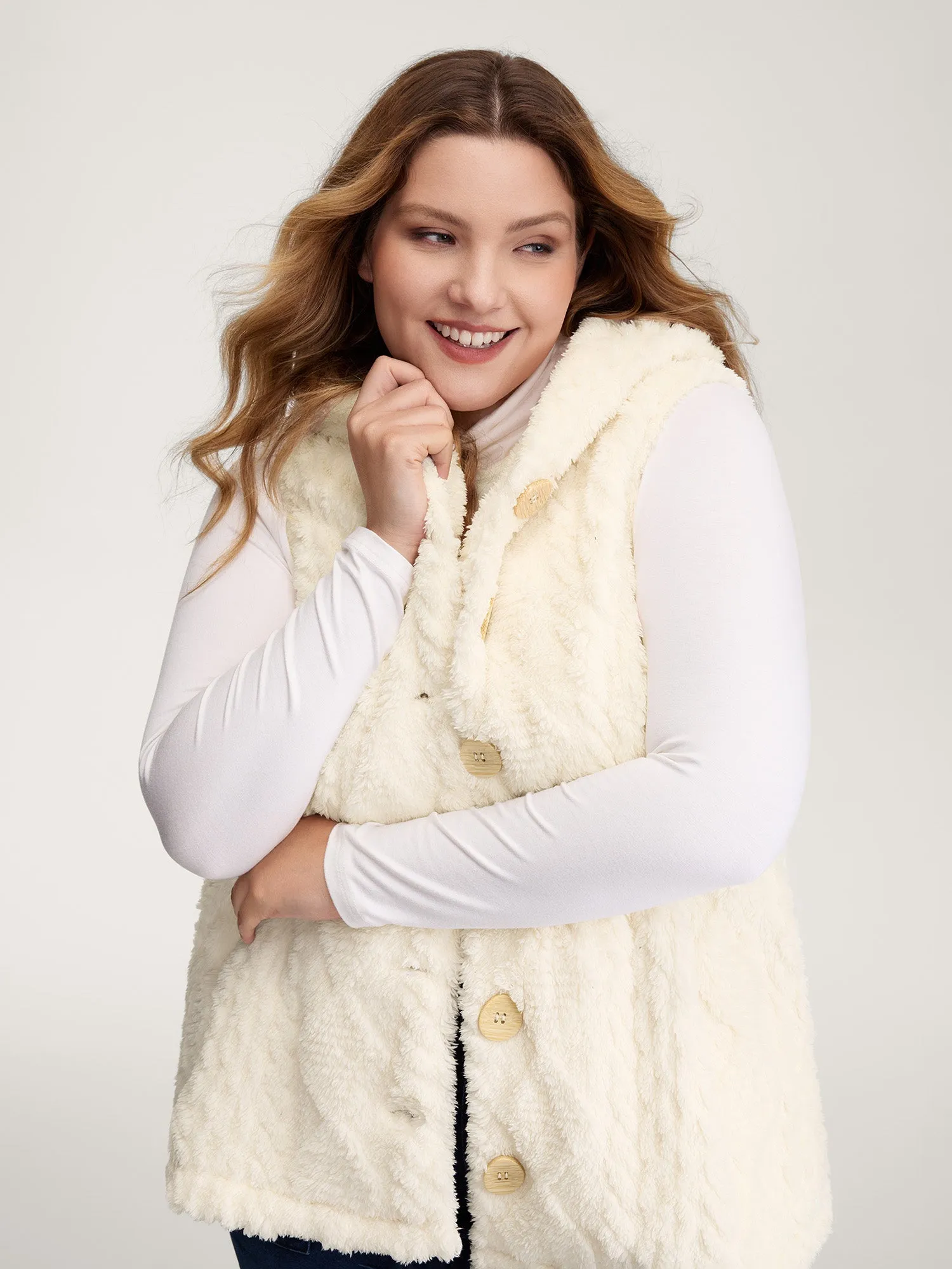 Textured Button-Down Hooded Vest sold by Bloomchic