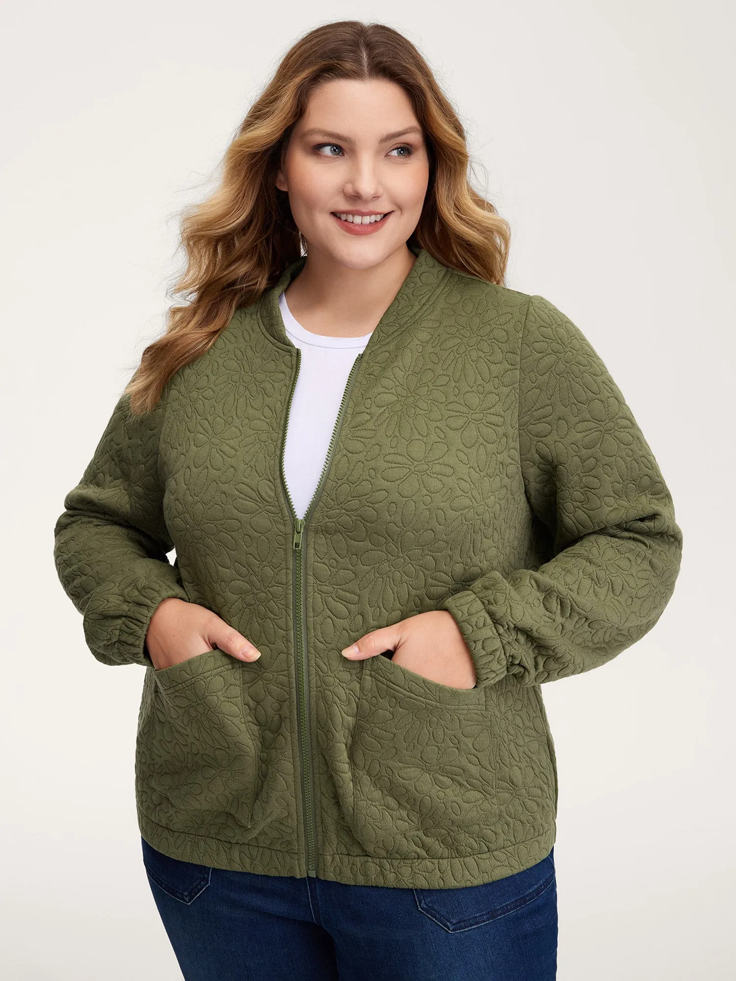 Floral Textured Zipper Front Jacket sold by Bloomchic product image thumbnail 2