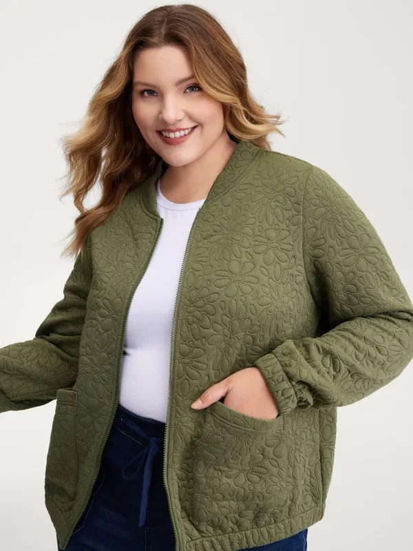 Floral Textured Zipper Front Jacket sold by Bloomchic