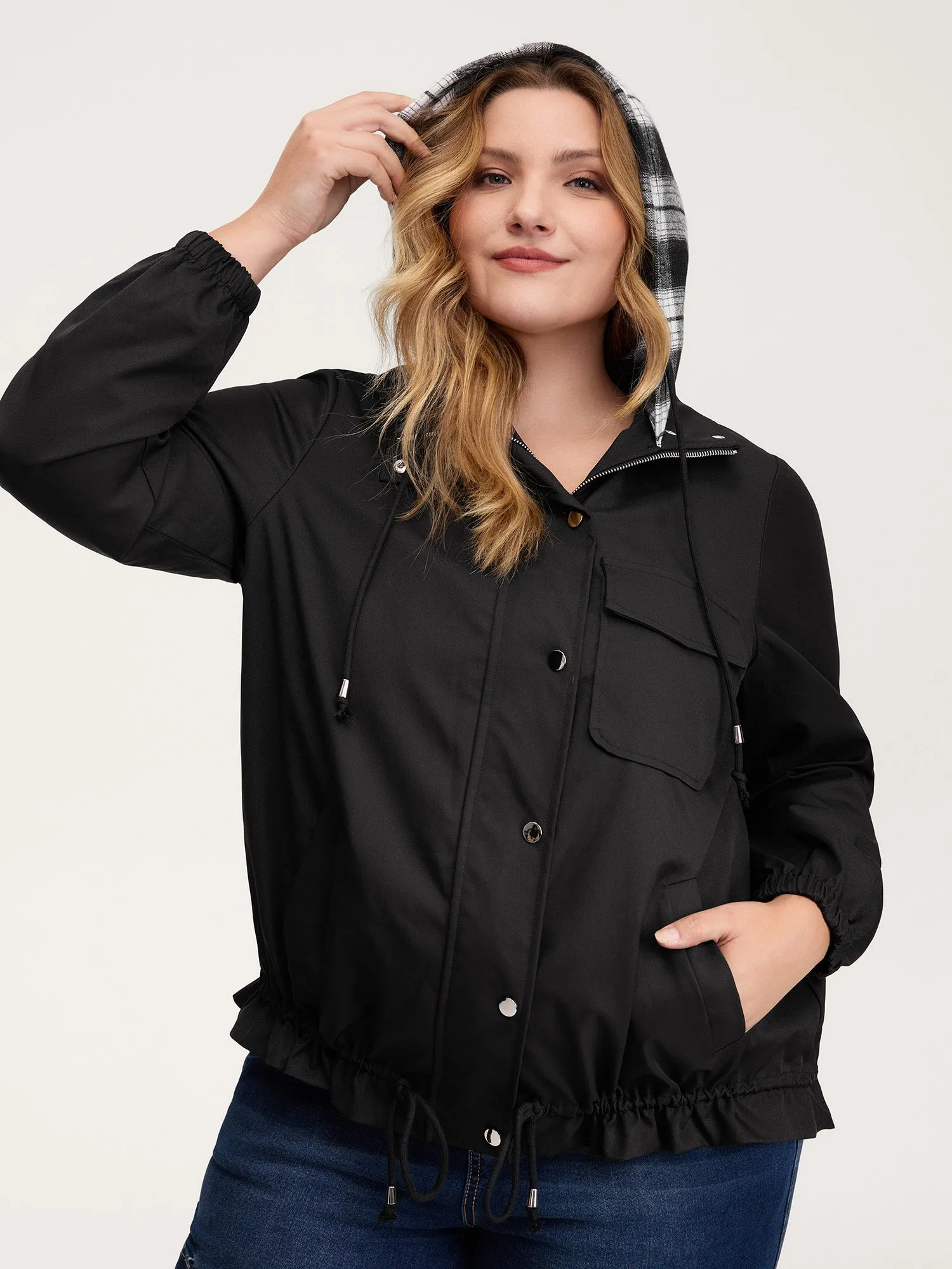 2-in-1 Plaid Hooded Adjustable Drawstring Jacket sold by Bloomchic product image thumbnail 2