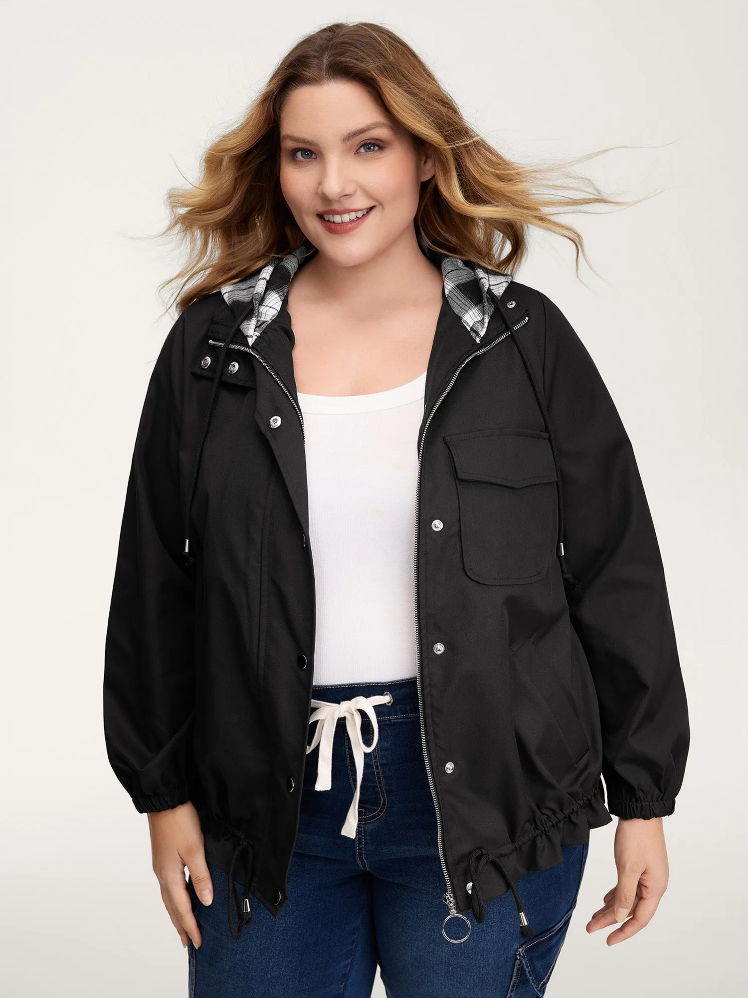 2-in-1 Plaid Hooded Adjustable Drawstring Jacket sold by Bloomchic